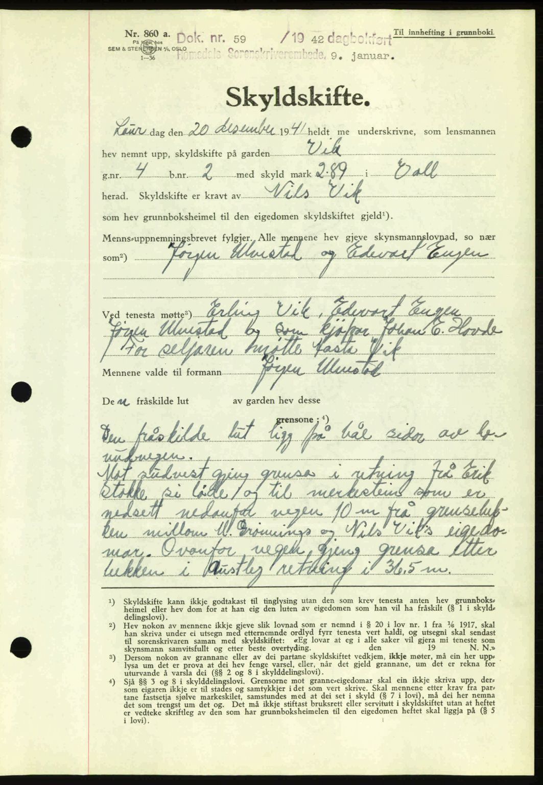 Romsdal sorenskriveri, AV/SAT-A-4149/1/2/2C: Mortgage book no. A11, 1941-1942, Diary no: : 59/1942