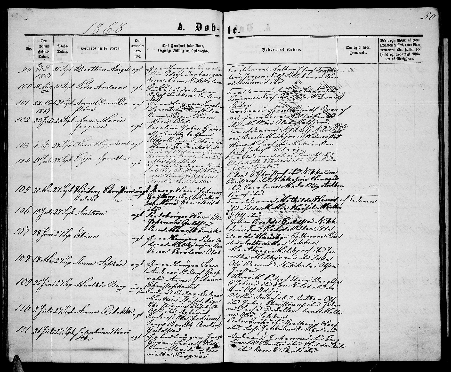 Ministerialprotokoller, klokkerbøker og fødselsregistre - Nordland, AV/SAT-A-1459/888/L1266: Parish register (copy) no. 888C04, 1864-1877, p. 50