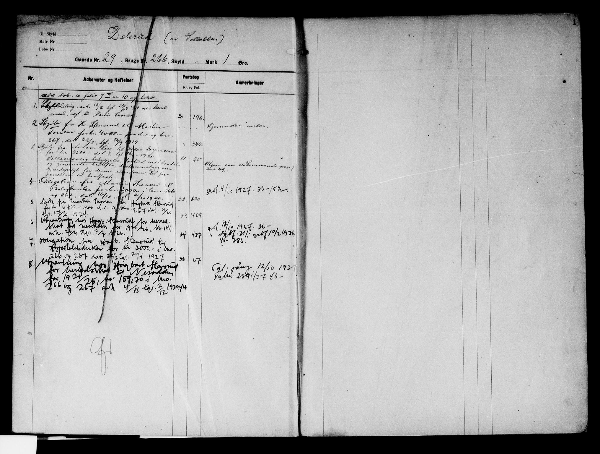 Follo sorenskriveri, SAO/A-10274/G/Gb/Gbd/L0007a: Mortgage register no. IV 7a, 1919-1938, p. 1