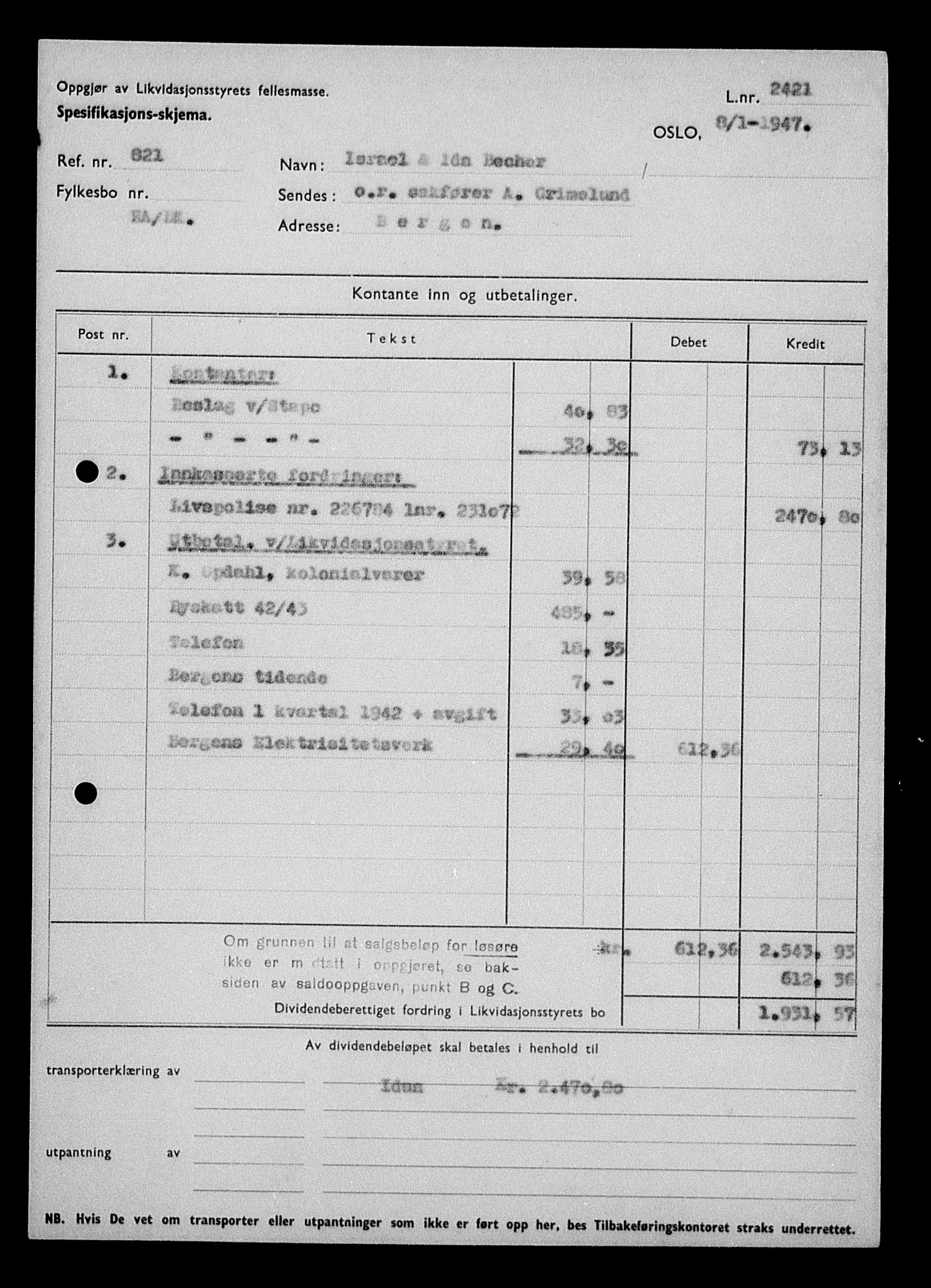 Justisdepartementet, Tilbakeføringskontoret for inndratte formuer, AV/RA-S-1564/H/Hc/Hcd/L0990: --, 1945-1947, p. 248