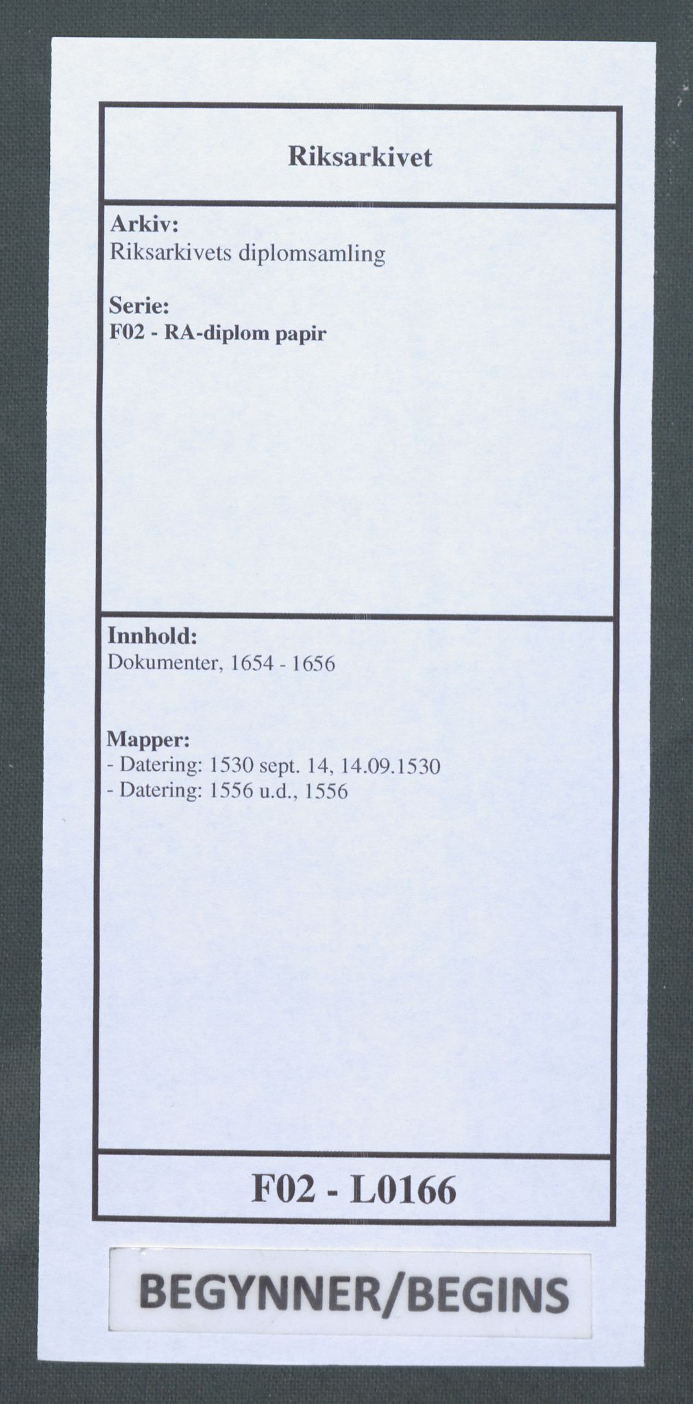 Riksarkivets diplomsamling, AV/RA-EA-5965/F02/L0166: Dokumenter, 1654-1656, p. 1
