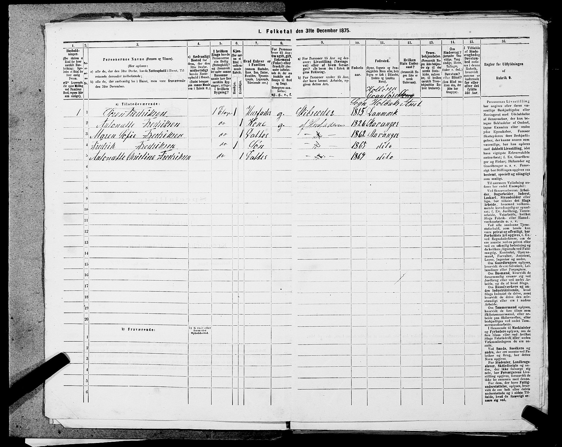 SAST, 1875 census for 1103 Stavanger, 1875, p. 1820