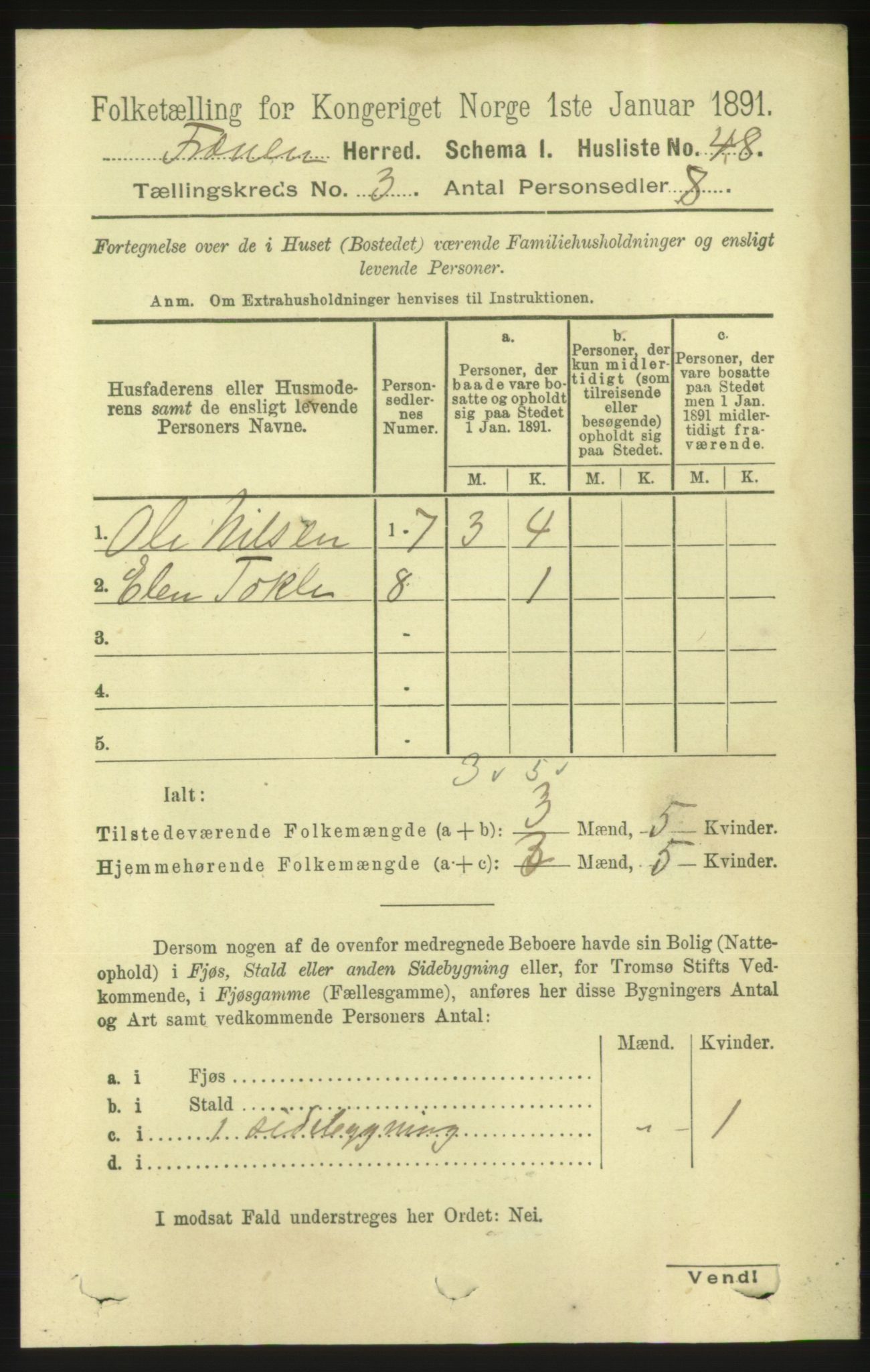 RA, 1891 census for 1548 Fræna, 1891, p. 727