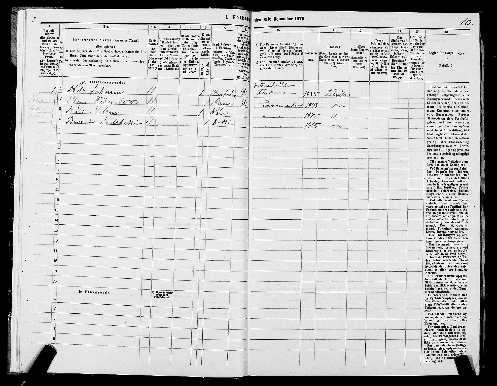 SATØ, 1875 census for 2013P Talvik, 1875, p. 3010