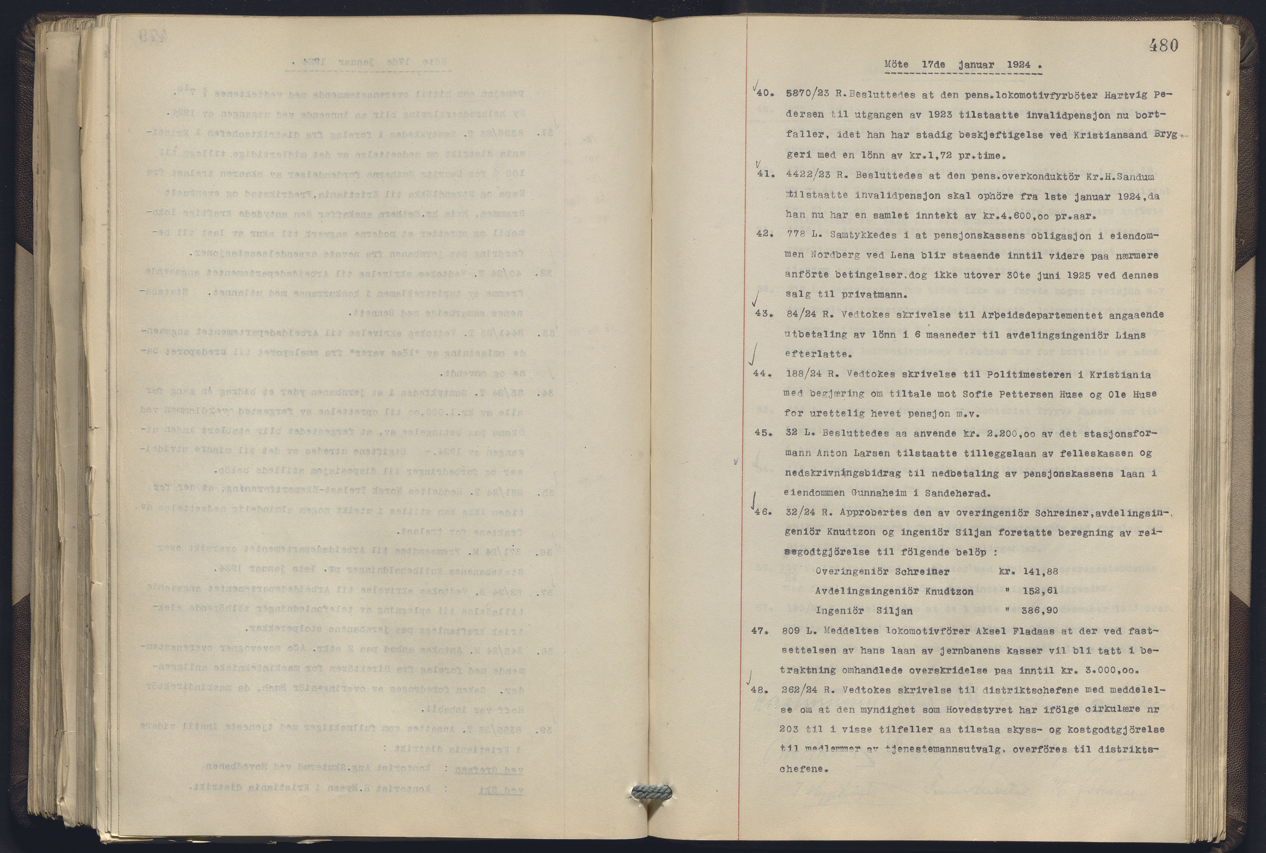 Norges statsbaner, Administrasjons- økonomi- og personalavdelingen, RA/S-3412/A/Aa/L0019: Forhandlingsprotokoll, 1922-1924, p. 480