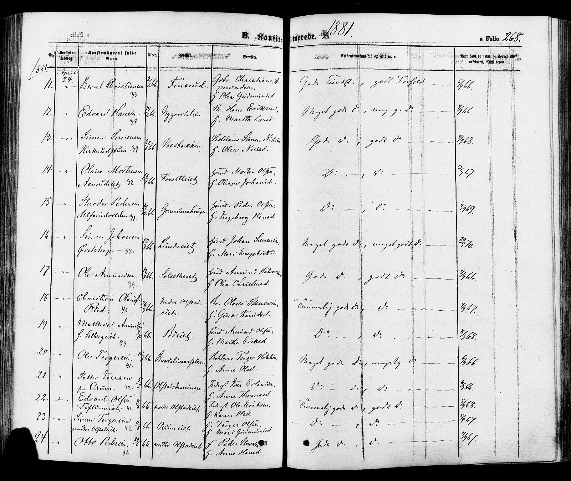 Gausdal prestekontor, AV/SAH-PREST-090/H/Ha/Haa/L0010: Parish register (official) no. 10, 1867-1886, p. 268