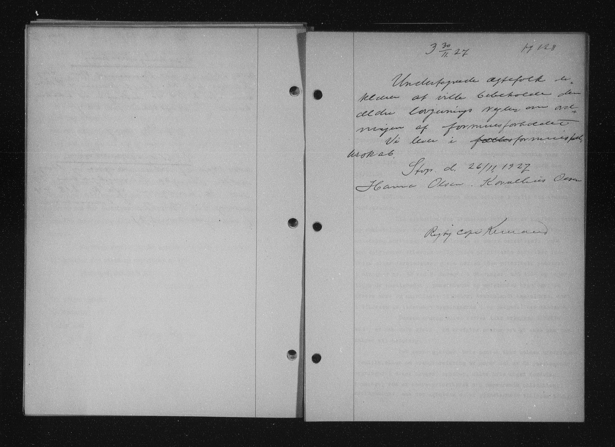 Stavanger byfogd, SAST/A-101408/001/4/41/410/410BB/L0053: Mortgage book no. 41, 1927-1928, Deed date: 30.11.1927