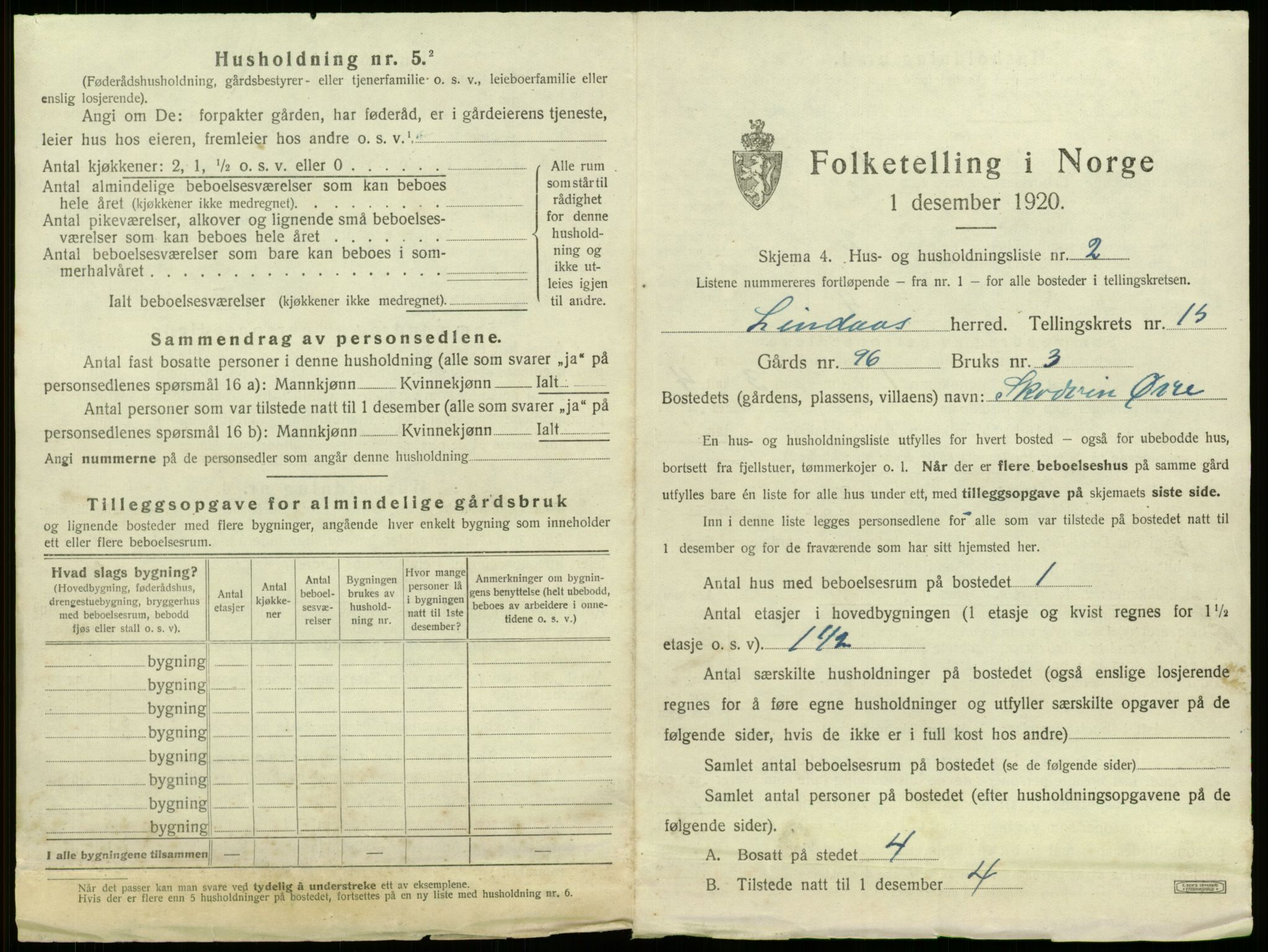 SAB, 1920 census for Lindås, 1920, p. 999