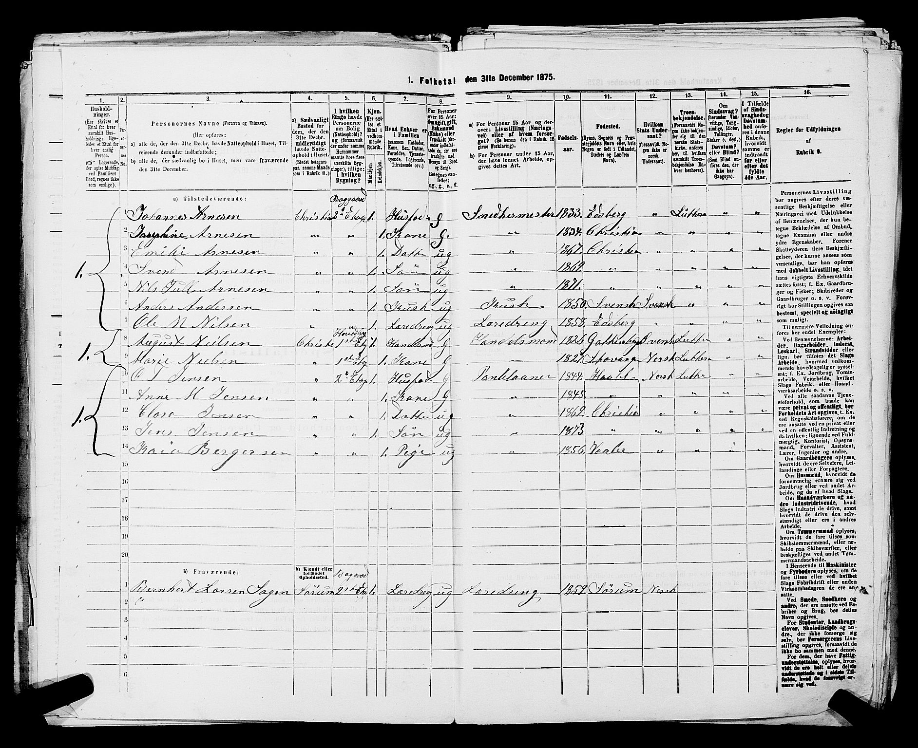 RA, 1875 census for 0301 Kristiania, 1875, p. 3374