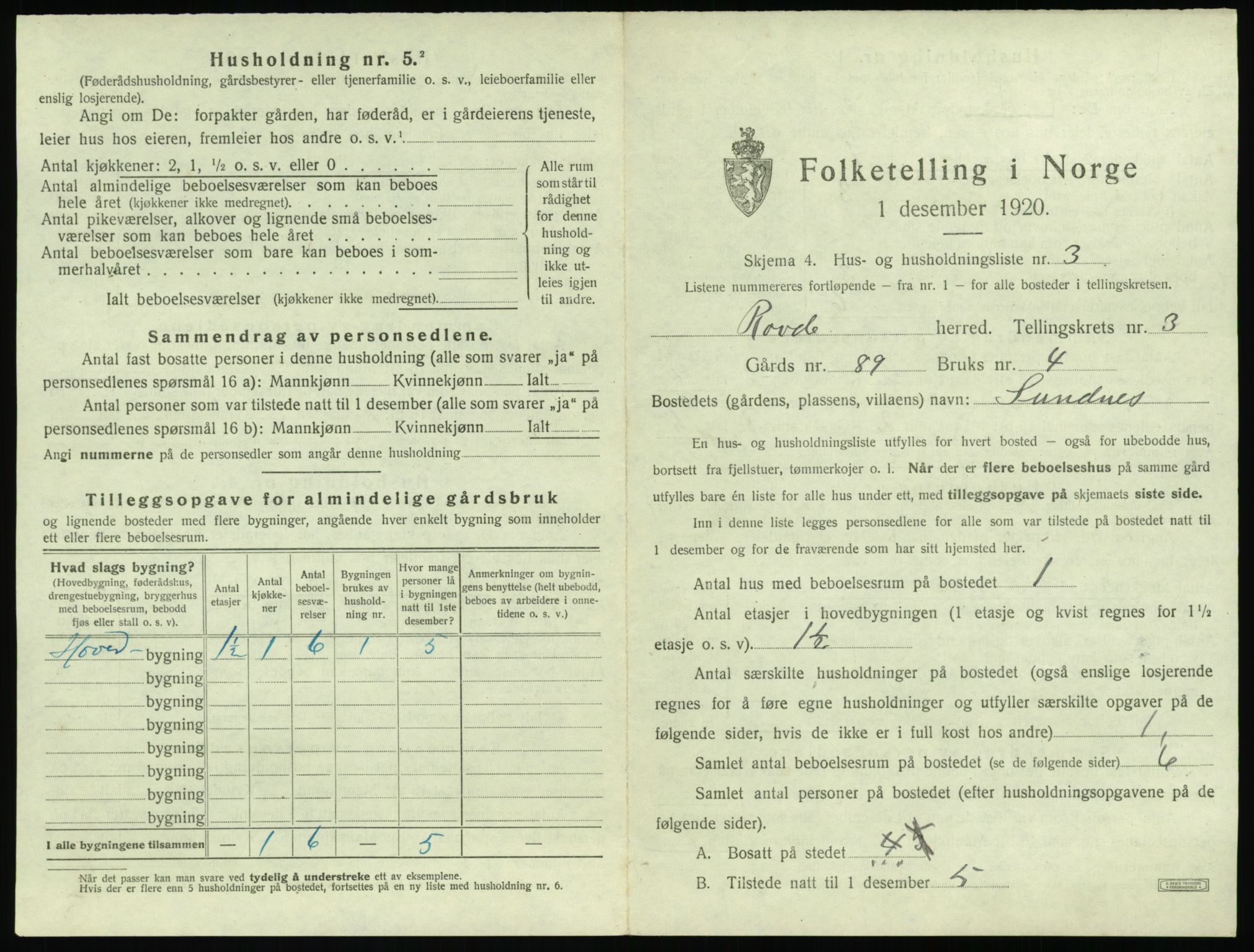 SAT, 1920 census for Rovde, 1920, p. 133