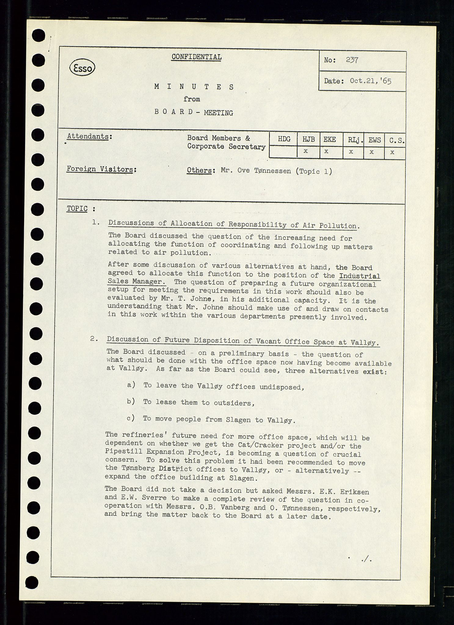 Pa 0982 - Esso Norge A/S, AV/SAST-A-100448/A/Aa/L0002/0001: Den administrerende direksjon Board minutes (styrereferater) / Den administrerende direksjon Board minutes (styrereferater), 1965, p. 33