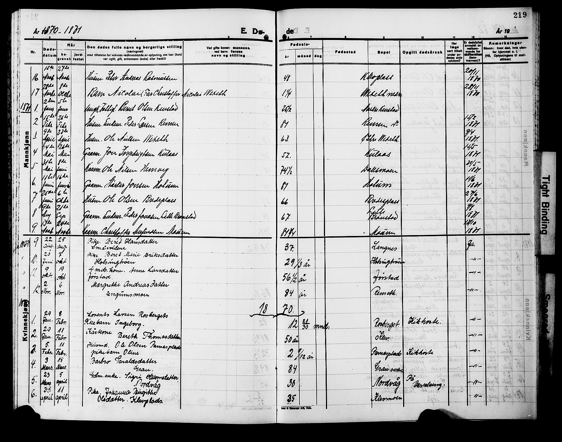 Ministerialprotokoller, klokkerbøker og fødselsregistre - Nord-Trøndelag, SAT/A-1458/749/L0485: Parish register (official) no. 749D01, 1857-1872, p. 219