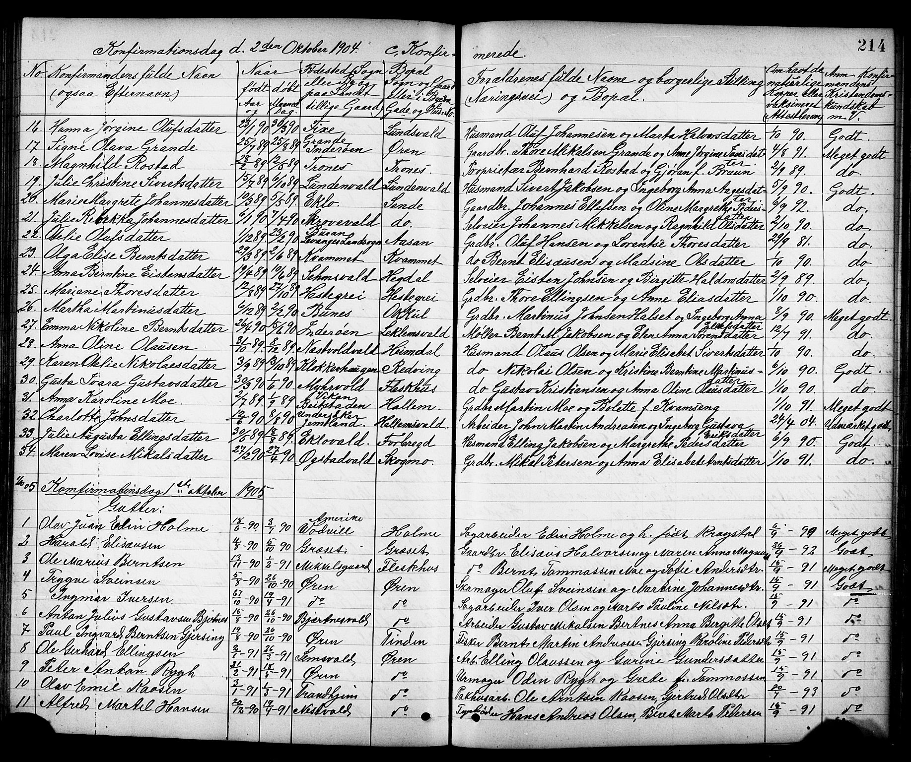 Ministerialprotokoller, klokkerbøker og fødselsregistre - Nord-Trøndelag, SAT/A-1458/723/L0257: Parish register (copy) no. 723C05, 1890-1907, p. 214