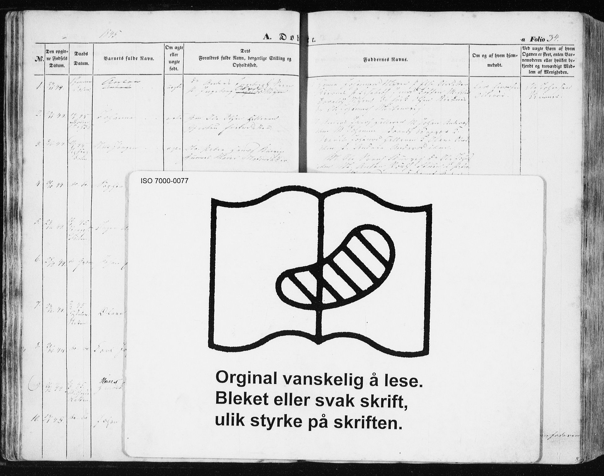 Ministerialprotokoller, klokkerbøker og fødselsregistre - Sør-Trøndelag, SAT/A-1456/634/L0529: Parish register (official) no. 634A05, 1843-1851, p. 34