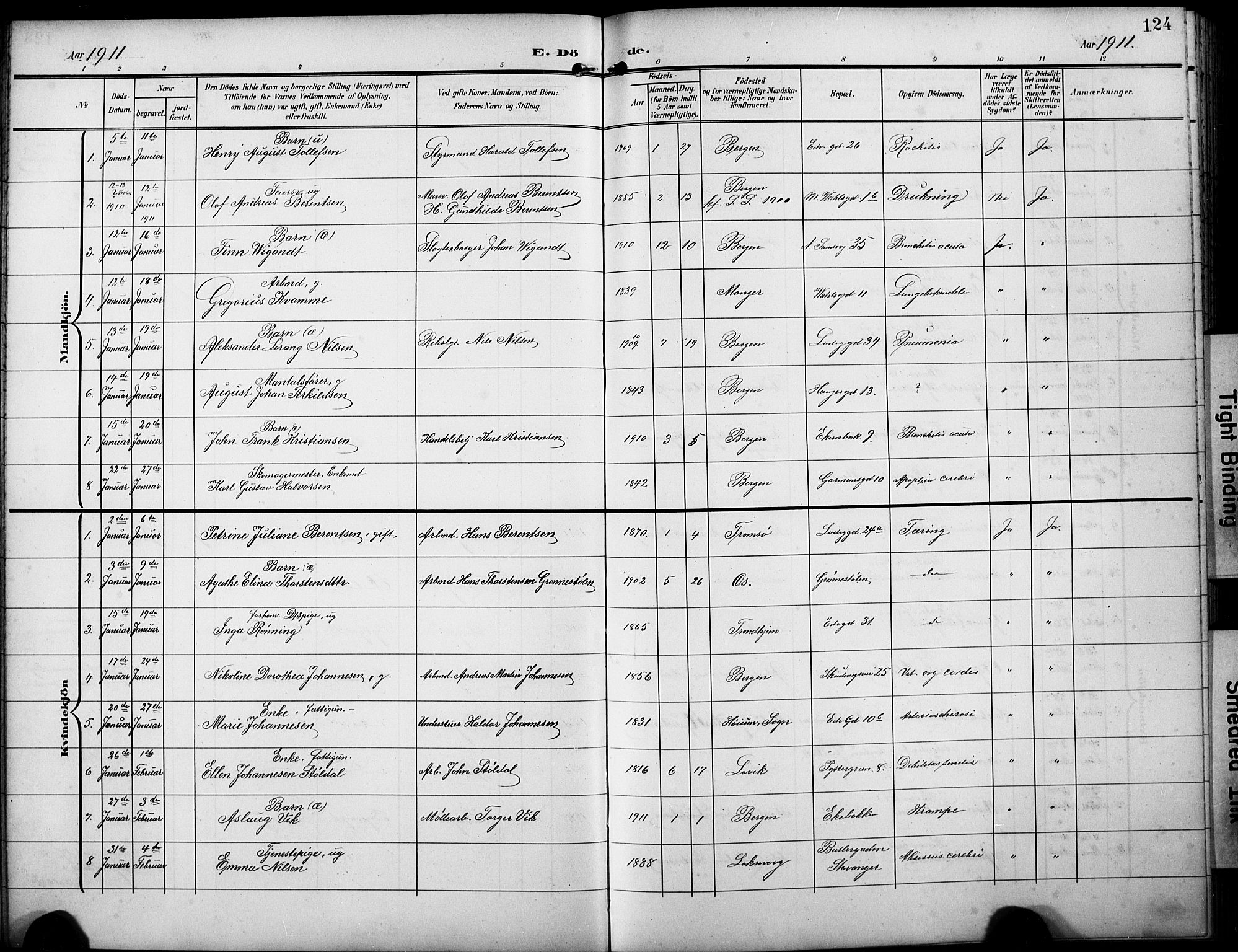 Sandviken Sokneprestembete, SAB/A-77601/H/Hb/L0017: Parish register (copy) no. E 1, 1903-1926, p. 124