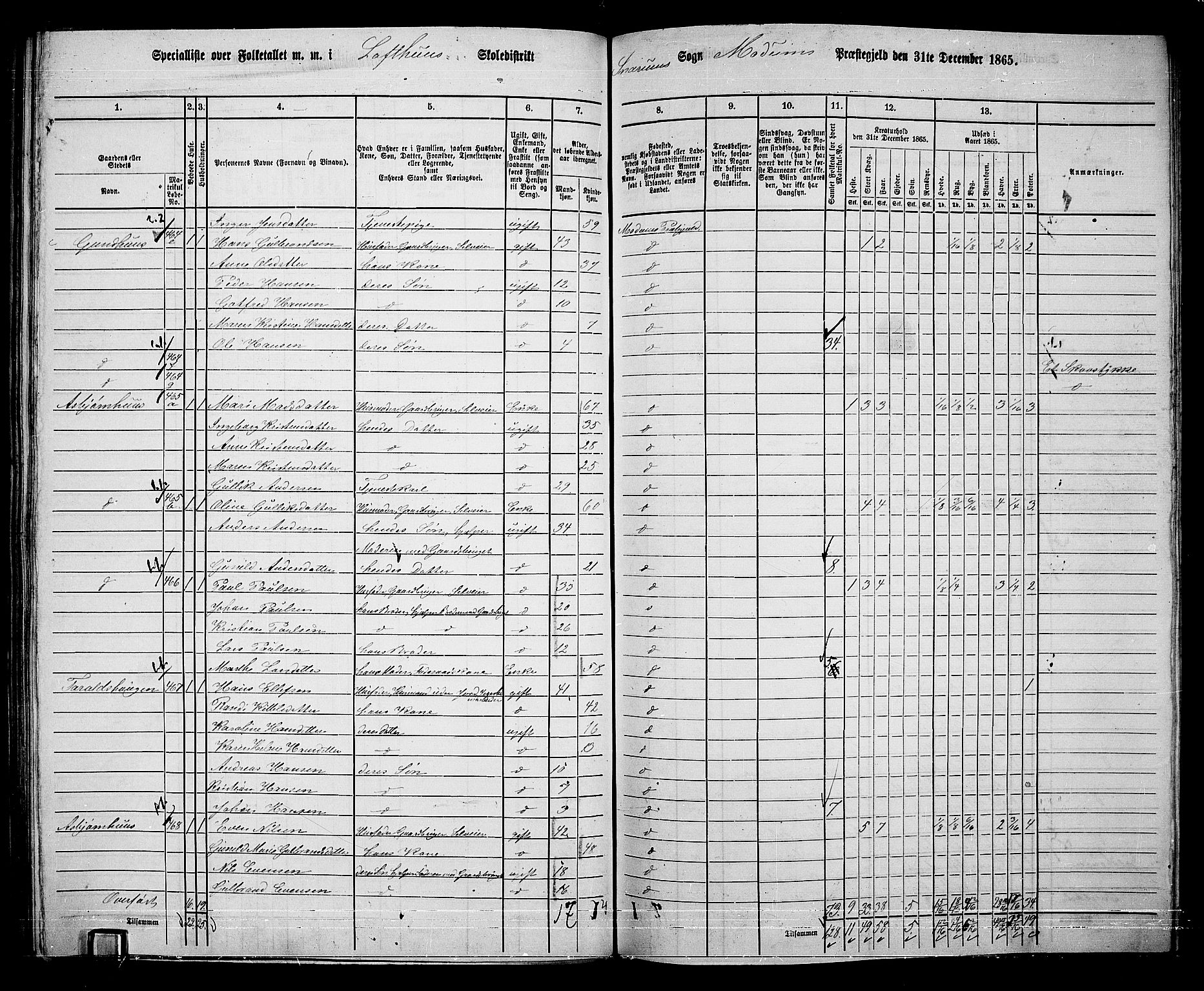 RA, 1865 census for Modum, 1865, p. 298