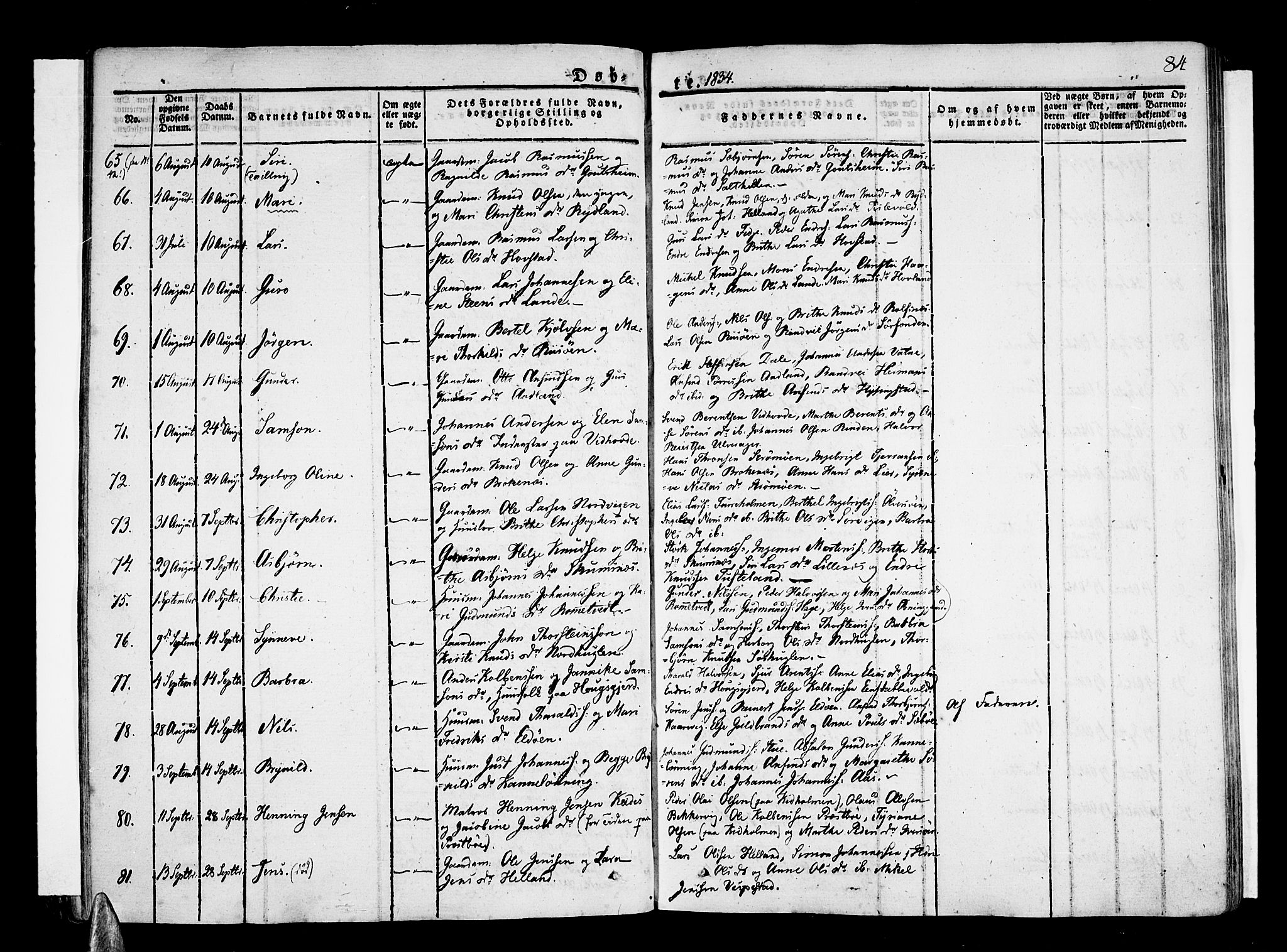 Stord sokneprestembete, SAB/A-78201/H/Haa: Parish register (official) no. A 6, 1826-1840, p. 84