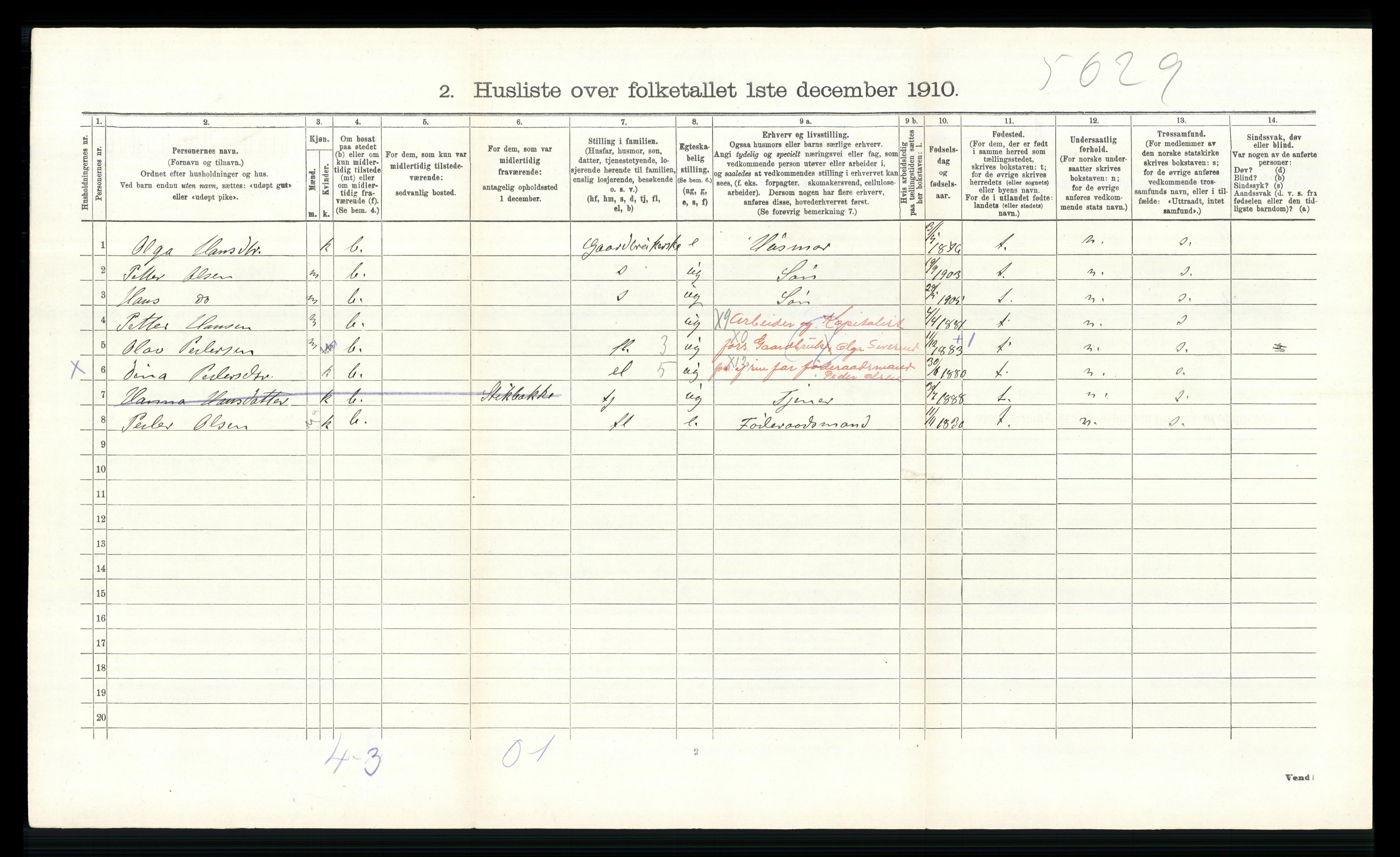 RA, 1910 census for Vestre Toten, 1910, p. 856