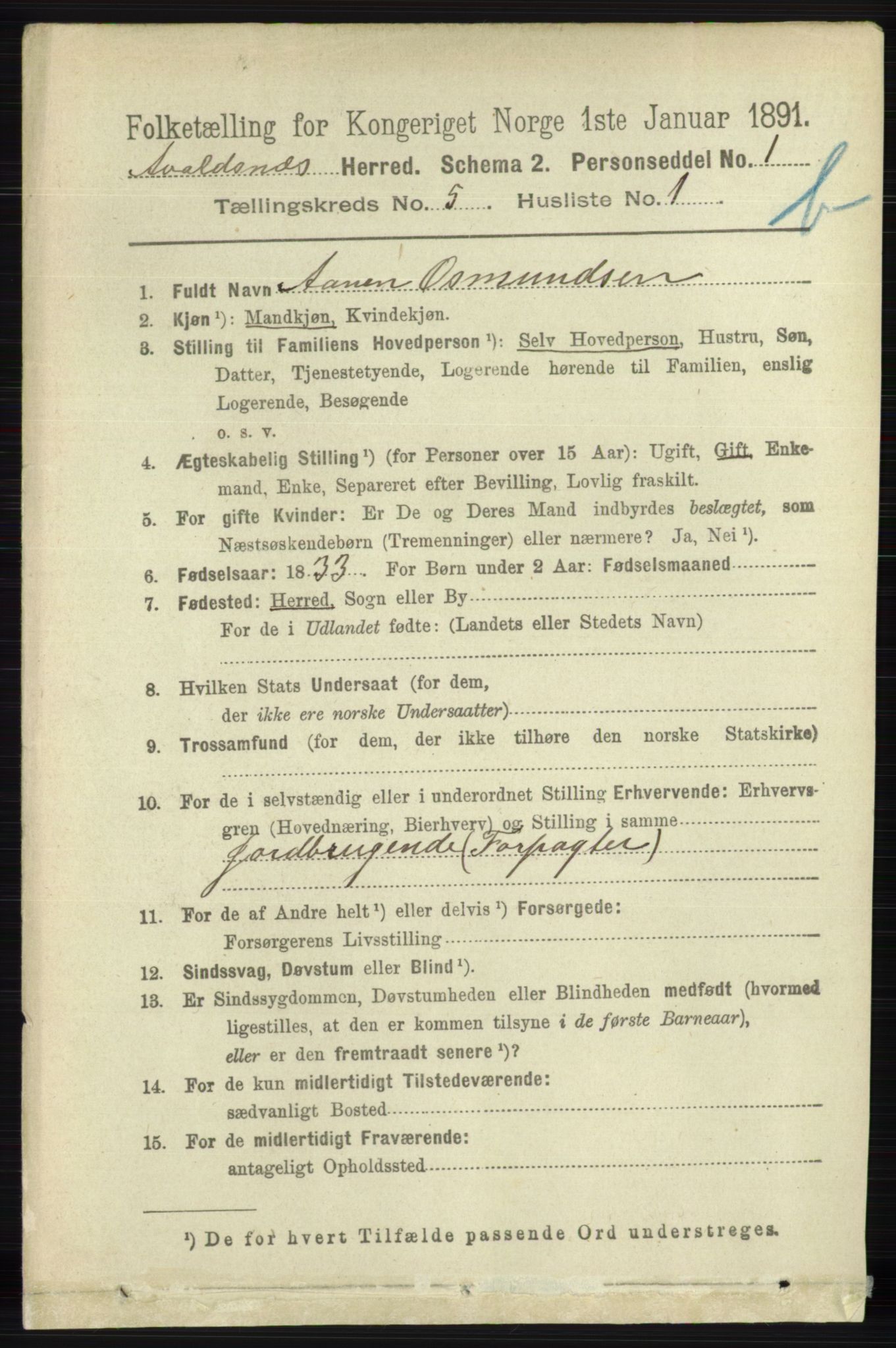 RA, 1891 census for 1147 Avaldsnes, 1891, p. 3021