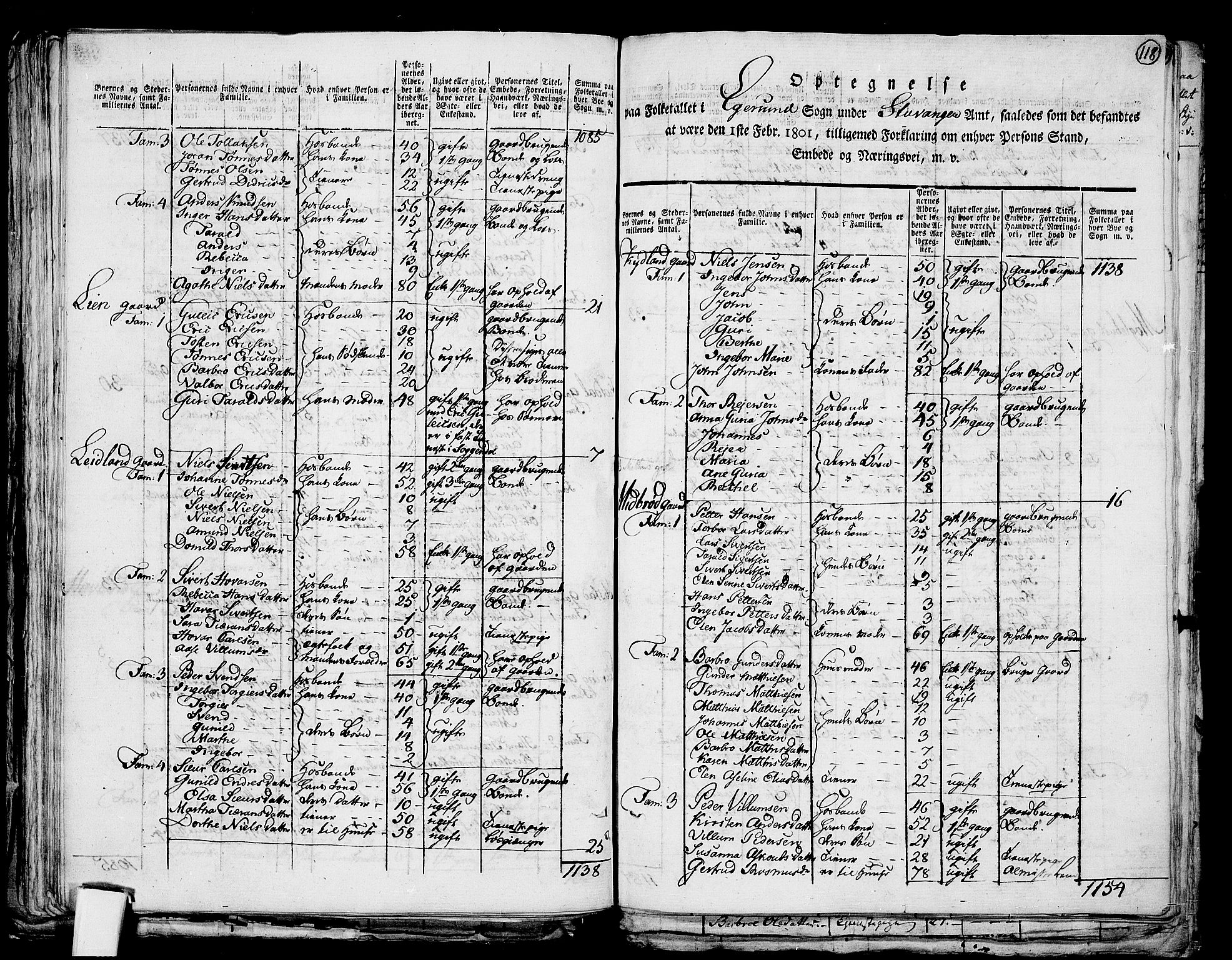 RA, 1801 census for 1116P Eigersund, 1801, p. 117b-118a