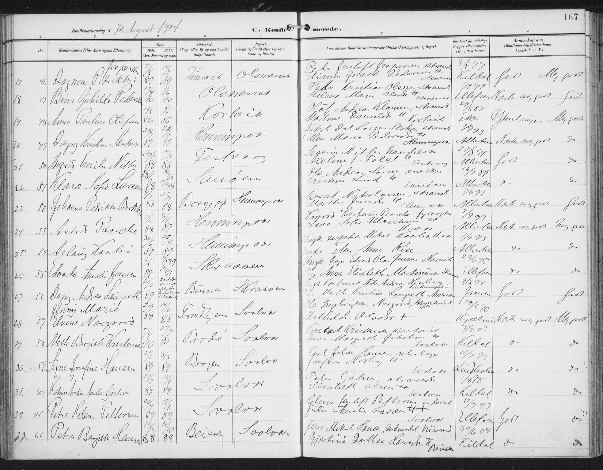 Ministerialprotokoller, klokkerbøker og fødselsregistre - Nordland, AV/SAT-A-1459/874/L1062: Parish register (official) no. 874A06, 1899-1907, p. 167