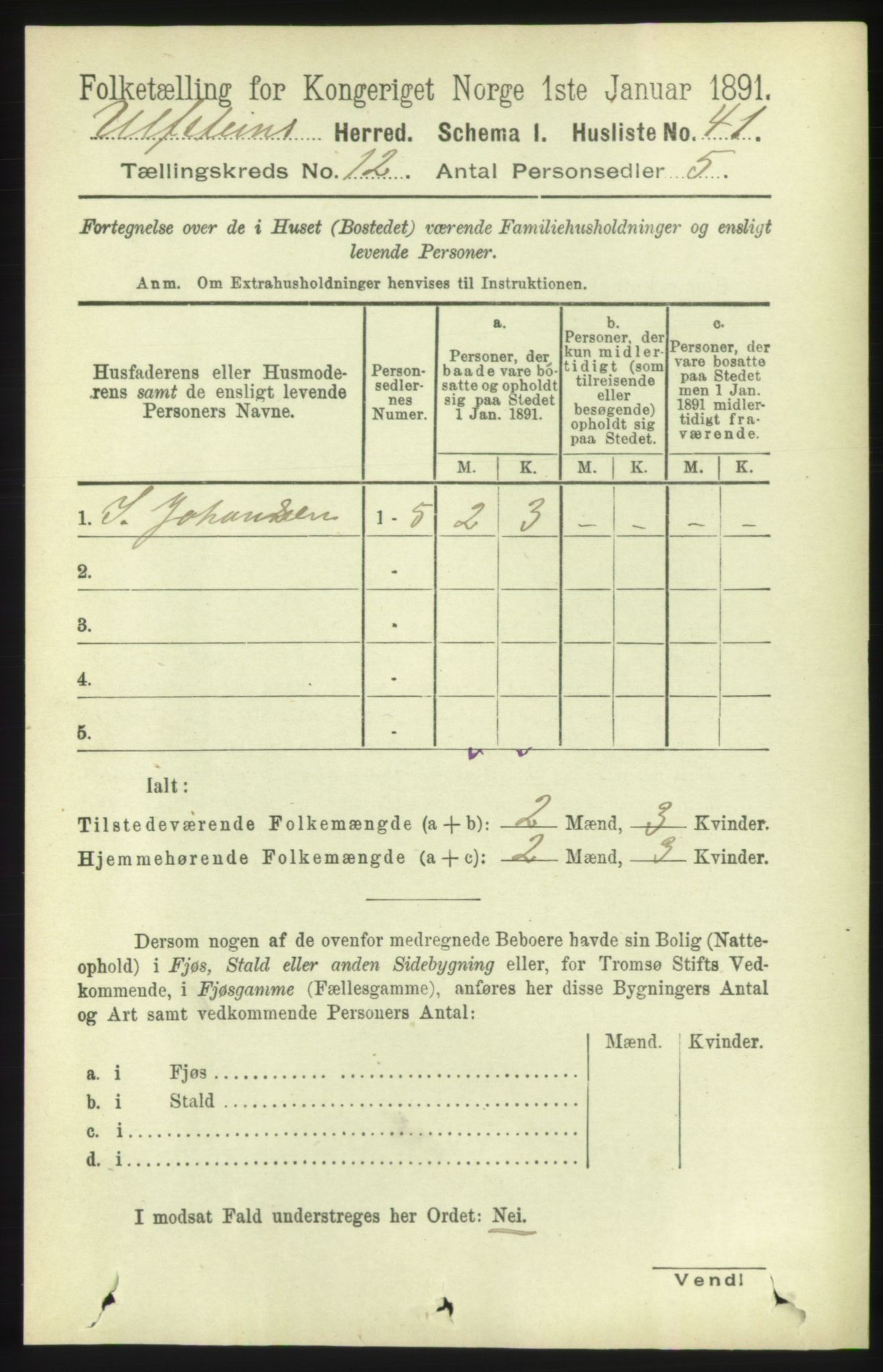 RA, 1891 census for 1516 Ulstein, 1891, p. 3845