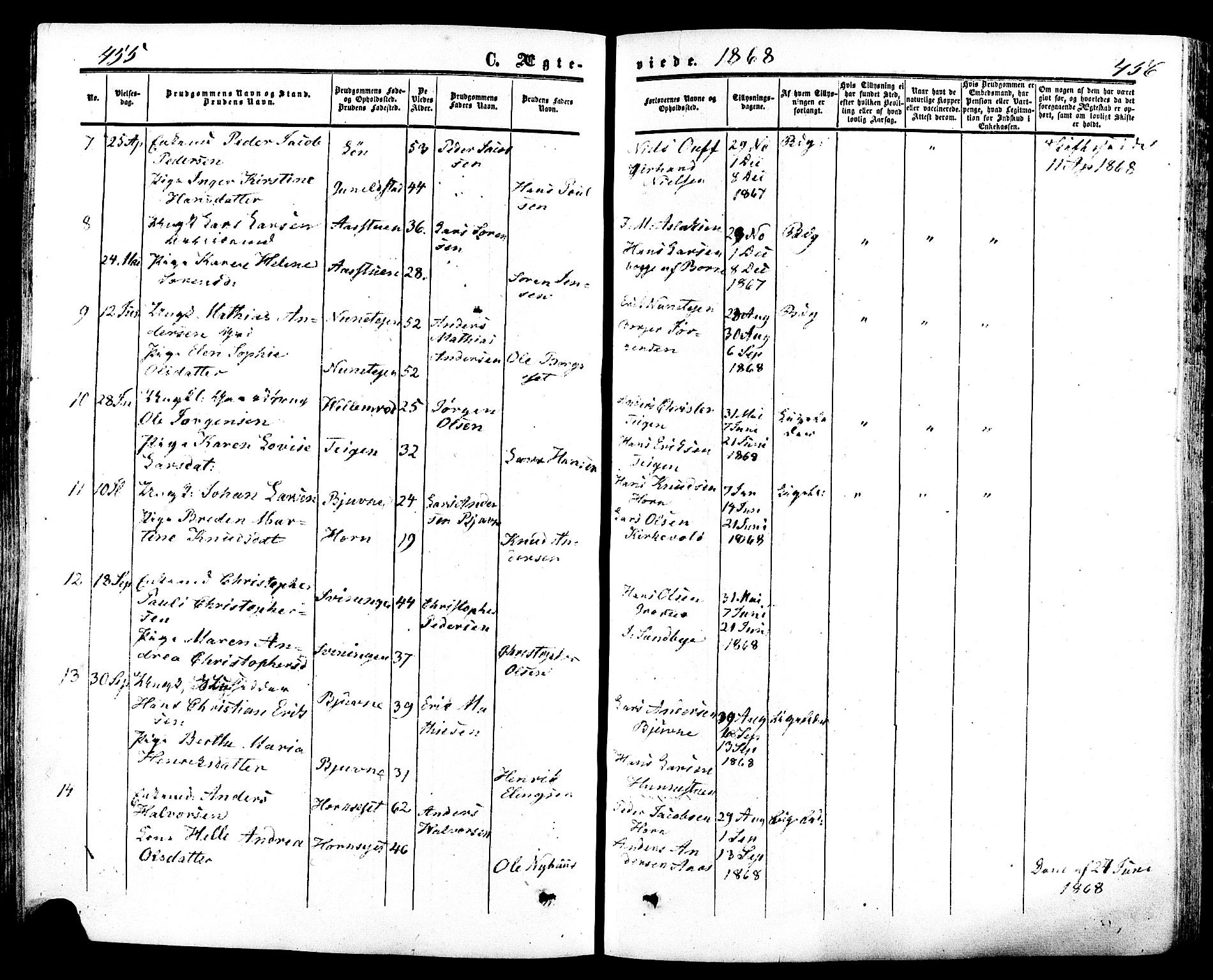 Ramnes kirkebøker, AV/SAKO-A-314/F/Fa/L0006: Parish register (official) no. I 6, 1862-1877, p. 455-456