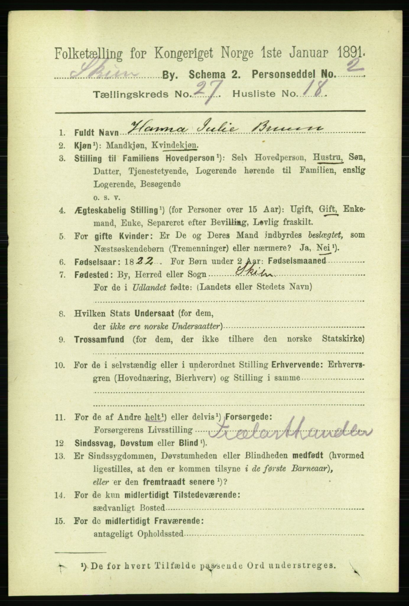 RA, 1891 census for 0806 Skien, 1891, p. 6489