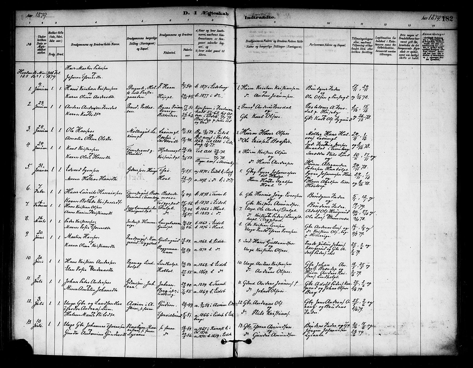 Eidsberg prestekontor Kirkebøker, AV/SAO-A-10905/F/Fa/L0012: Parish register (official) no. I 12, 1879-1901, p. 182