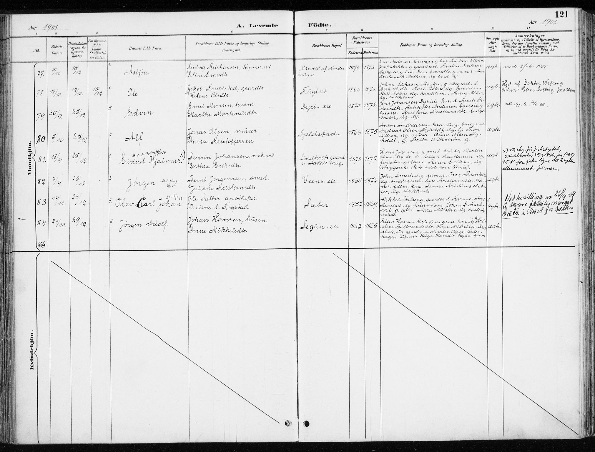 Løten prestekontor, AV/SAH-PREST-022/K/Ka/L0010: Parish register (official) no. 10, 1892-1907, p. 121