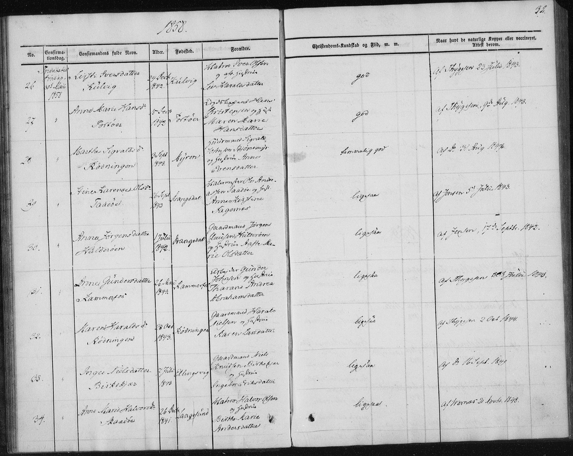 Sannidal kirkebøker, AV/SAKO-A-296/F/Fa/L0009: Parish register (official) no. 9, 1855-1873, p. 32