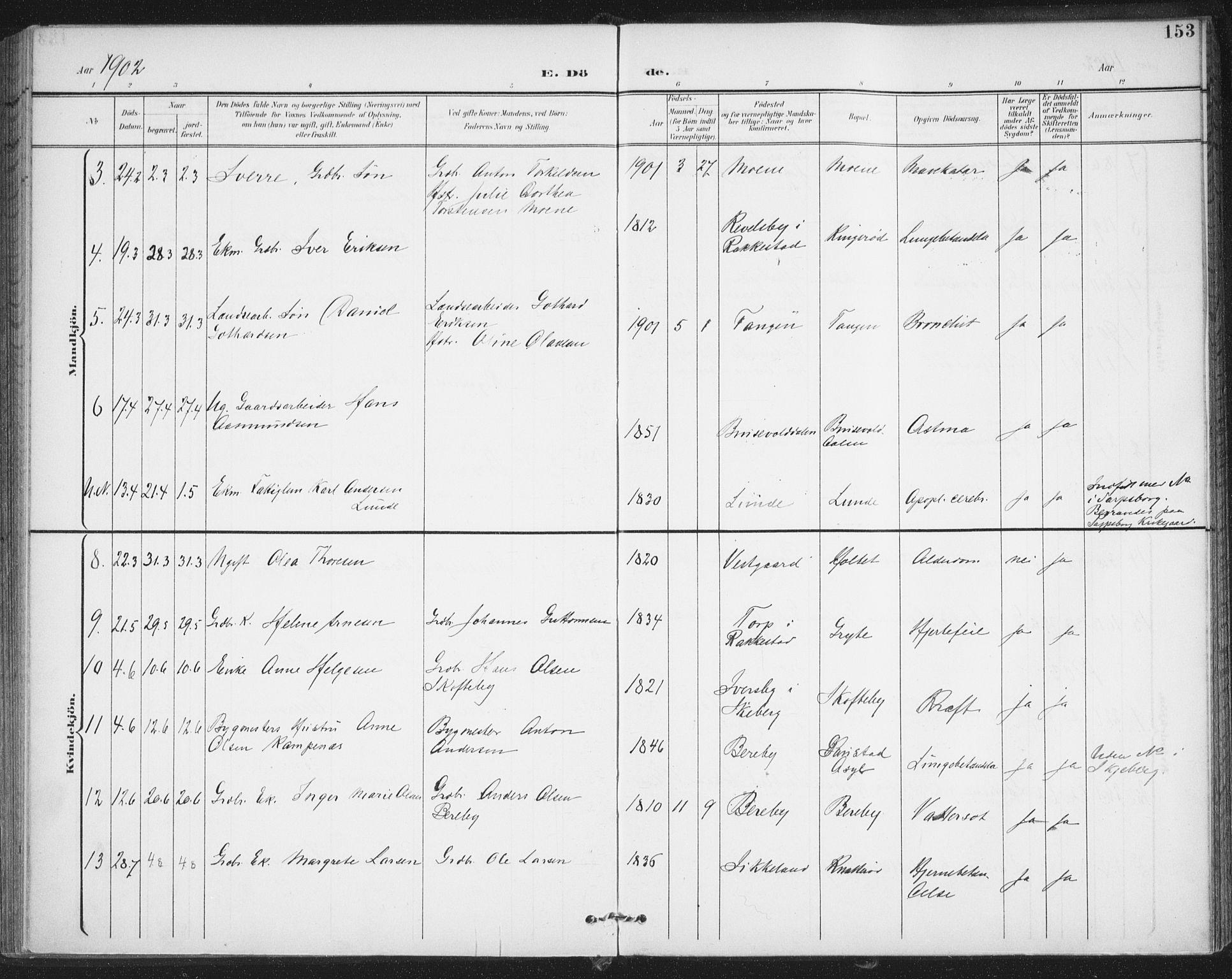 Varteig prestekontor Kirkebøker, AV/SAO-A-10447a/F/Fa/L0003: Parish register (official) no. 3, 1899-1919, p. 153