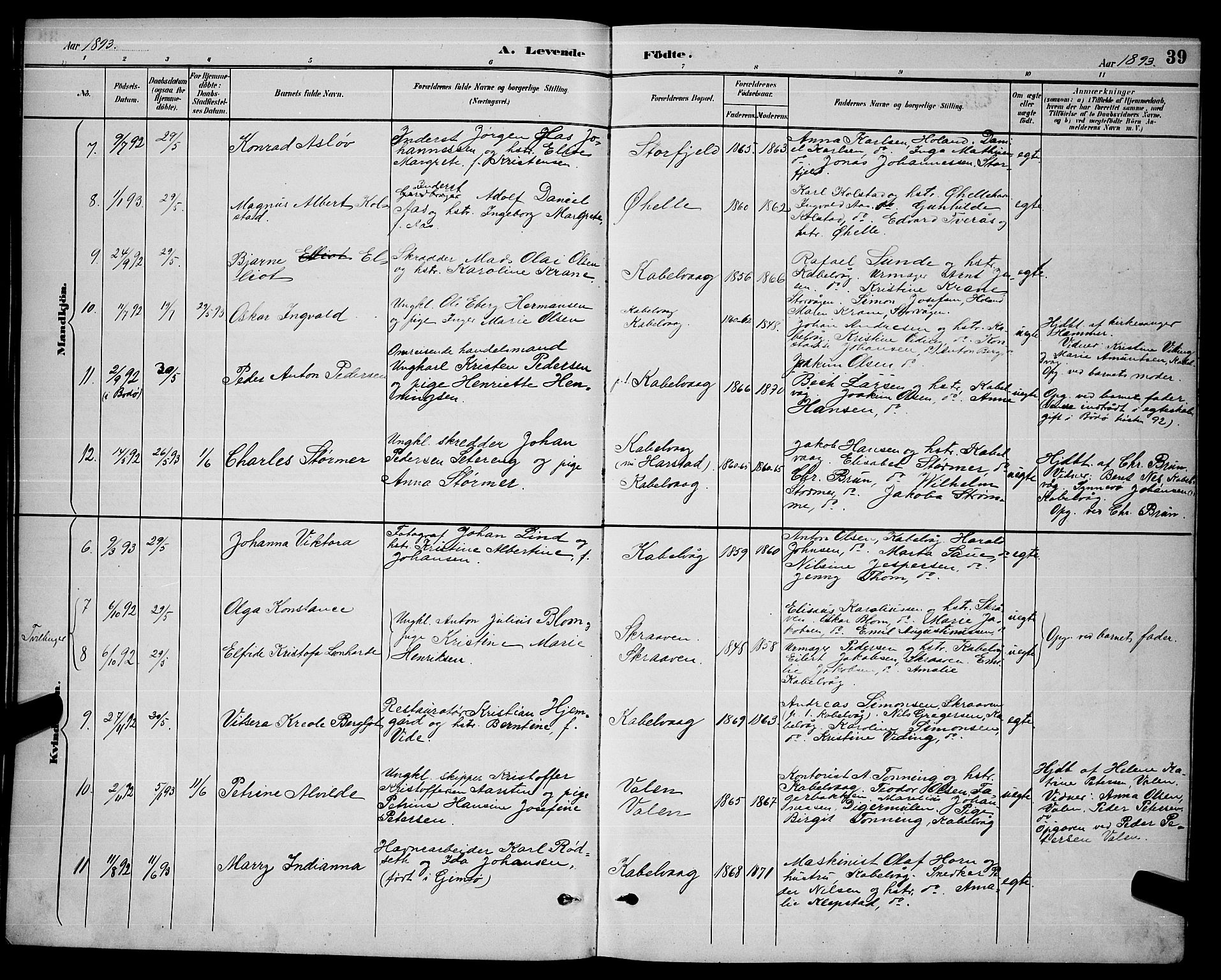 Ministerialprotokoller, klokkerbøker og fødselsregistre - Nordland, AV/SAT-A-1459/874/L1077: Parish register (copy) no. 874C06, 1891-1900, p. 39