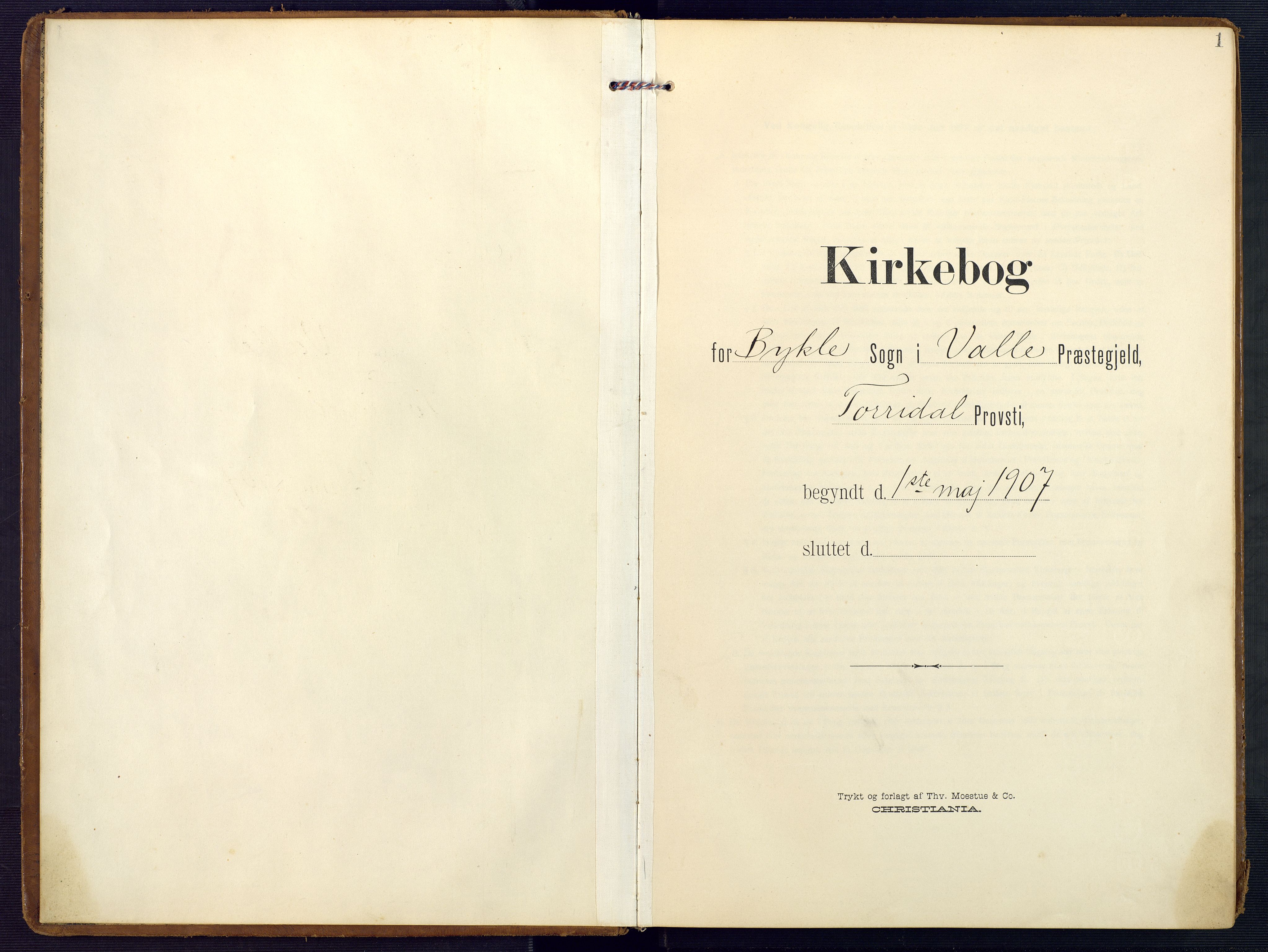 Valle sokneprestkontor, AV/SAK-1111-0044/F/Fa/Faa/L0002: Parish register (official) no. A 2, 1907-1919, p. 1