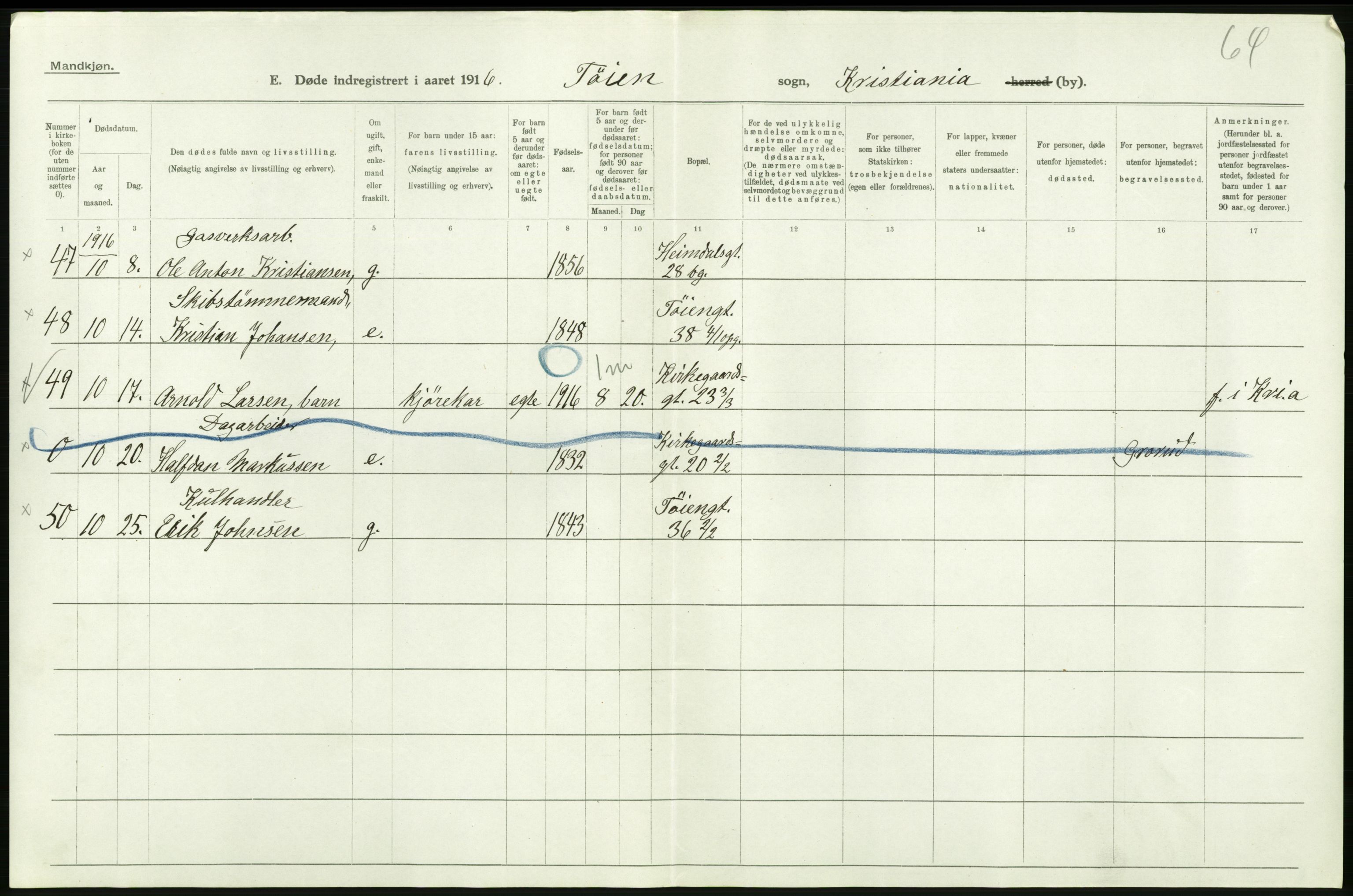 Statistisk sentralbyrå, Sosiodemografiske emner, Befolkning, AV/RA-S-2228/D/Df/Dfb/Dfbf/L0009: Kristiania: Døde., 1916, p. 494