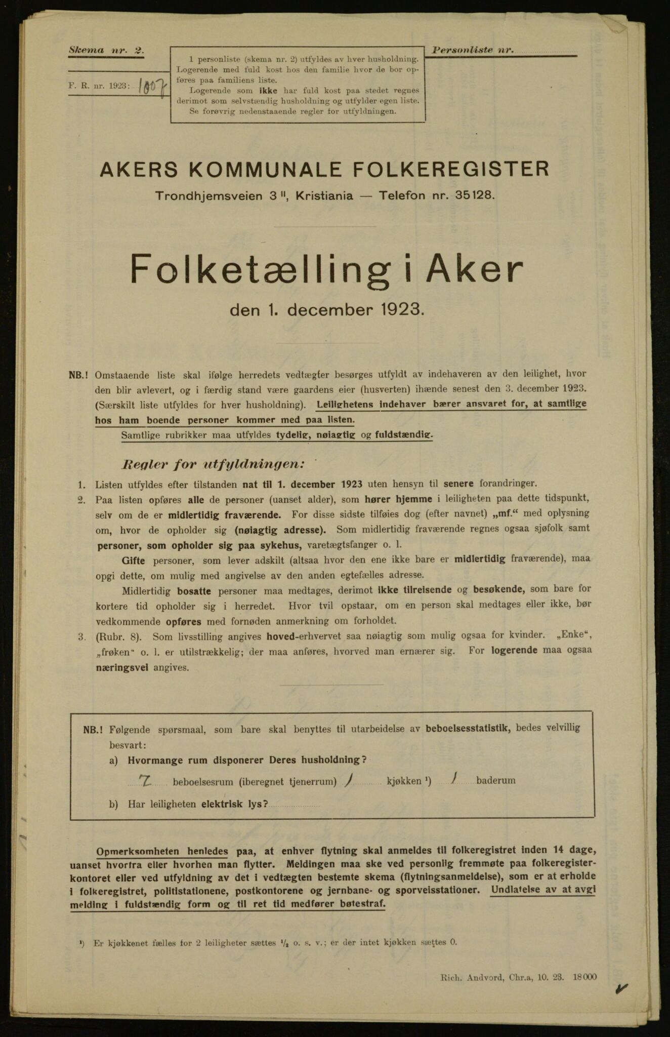 , Municipal Census 1923 for Aker, 1923, p. 14179