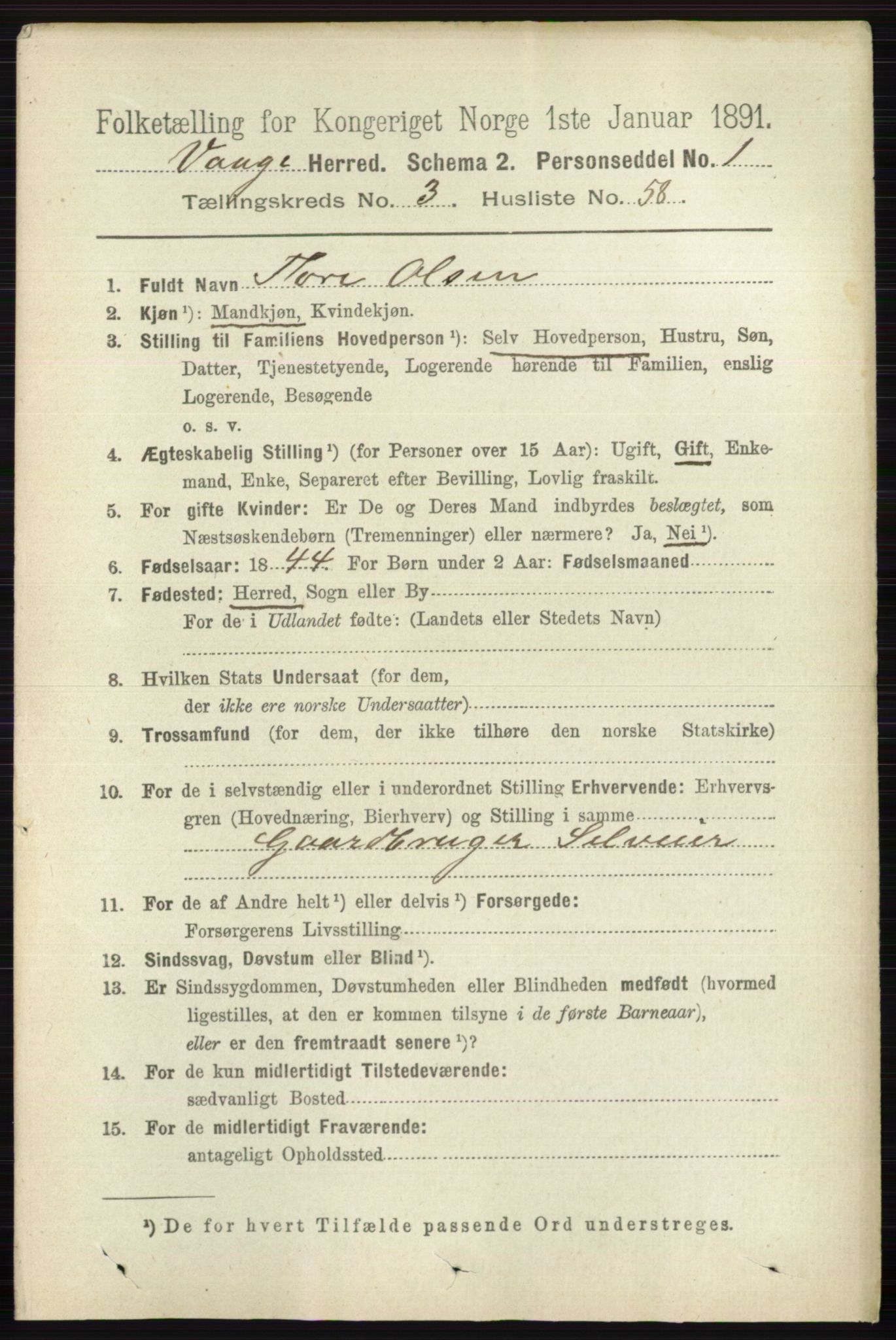 RA, 1891 census for 0515 Vågå, 1891, p. 2630