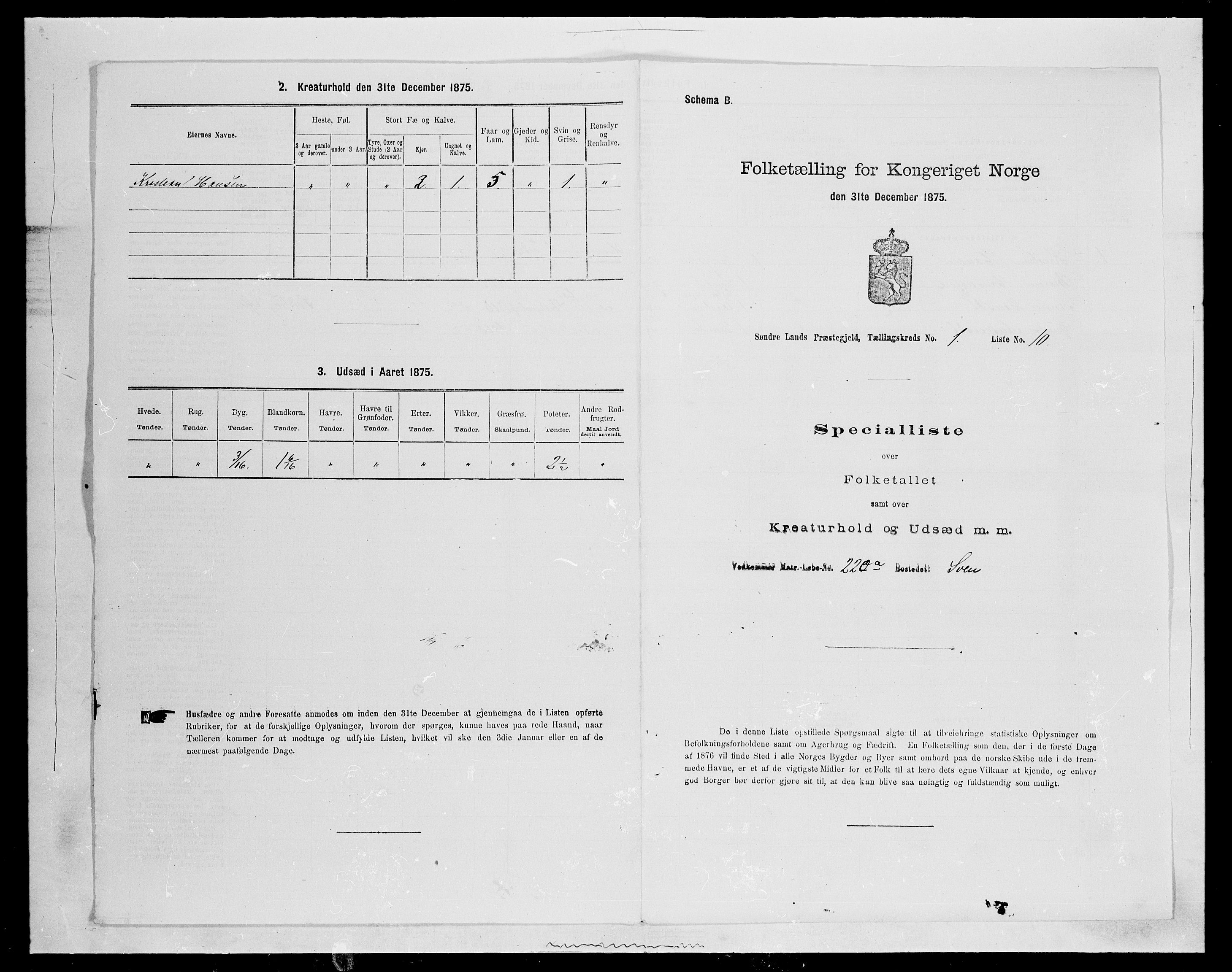 SAH, 1875 census for 0536P Søndre Land, 1875, p. 104