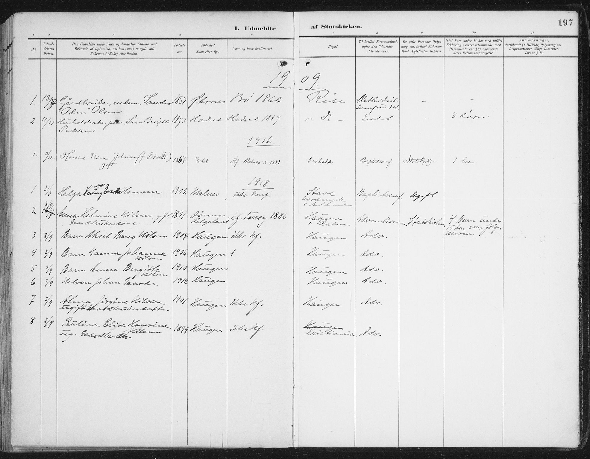 Ministerialprotokoller, klokkerbøker og fødselsregistre - Nordland, SAT/A-1459/892/L1321: Parish register (official) no. 892A02, 1902-1918, p. 197