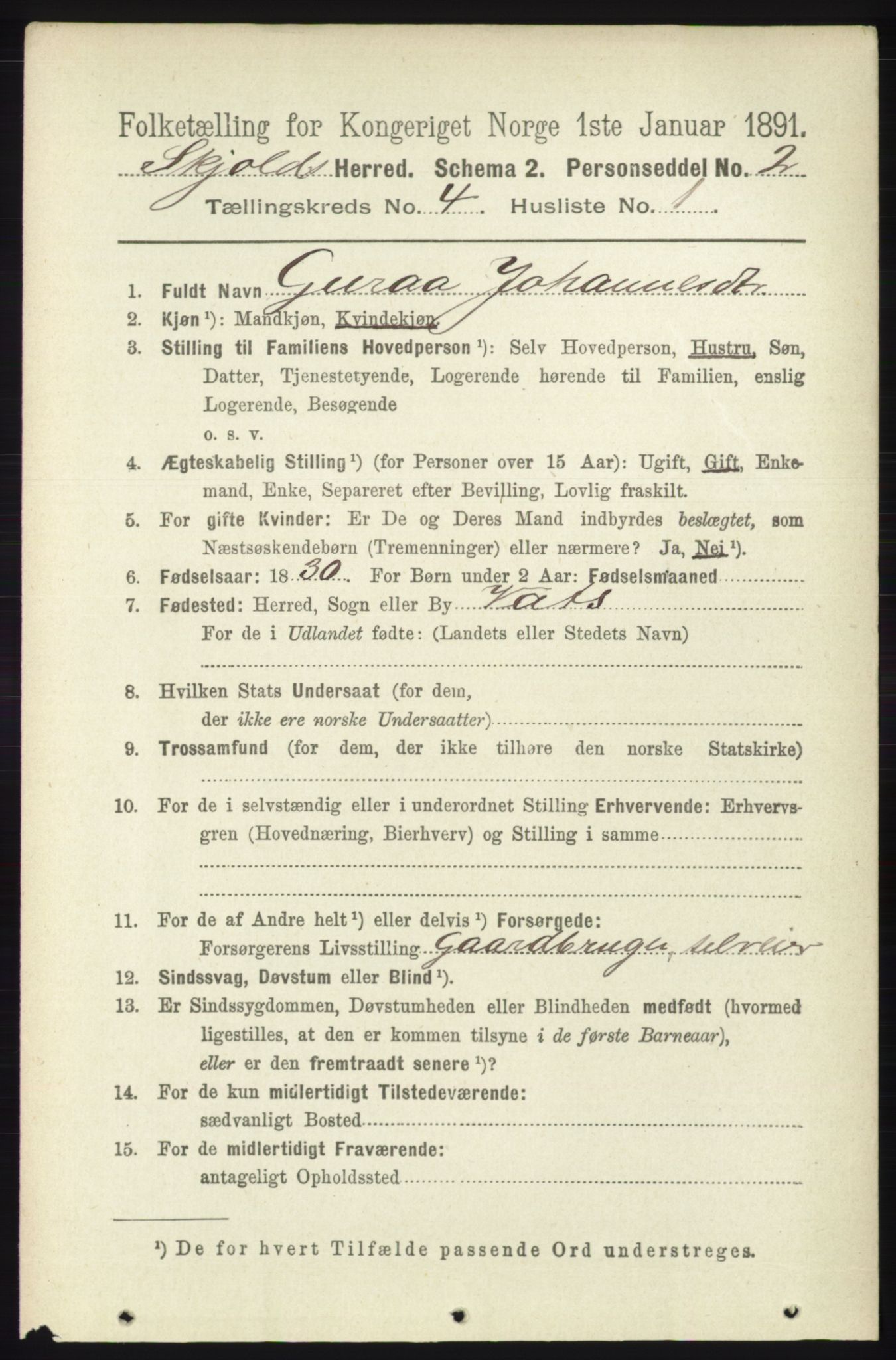 RA, 1891 census for 1154 Skjold, 1891, p. 555