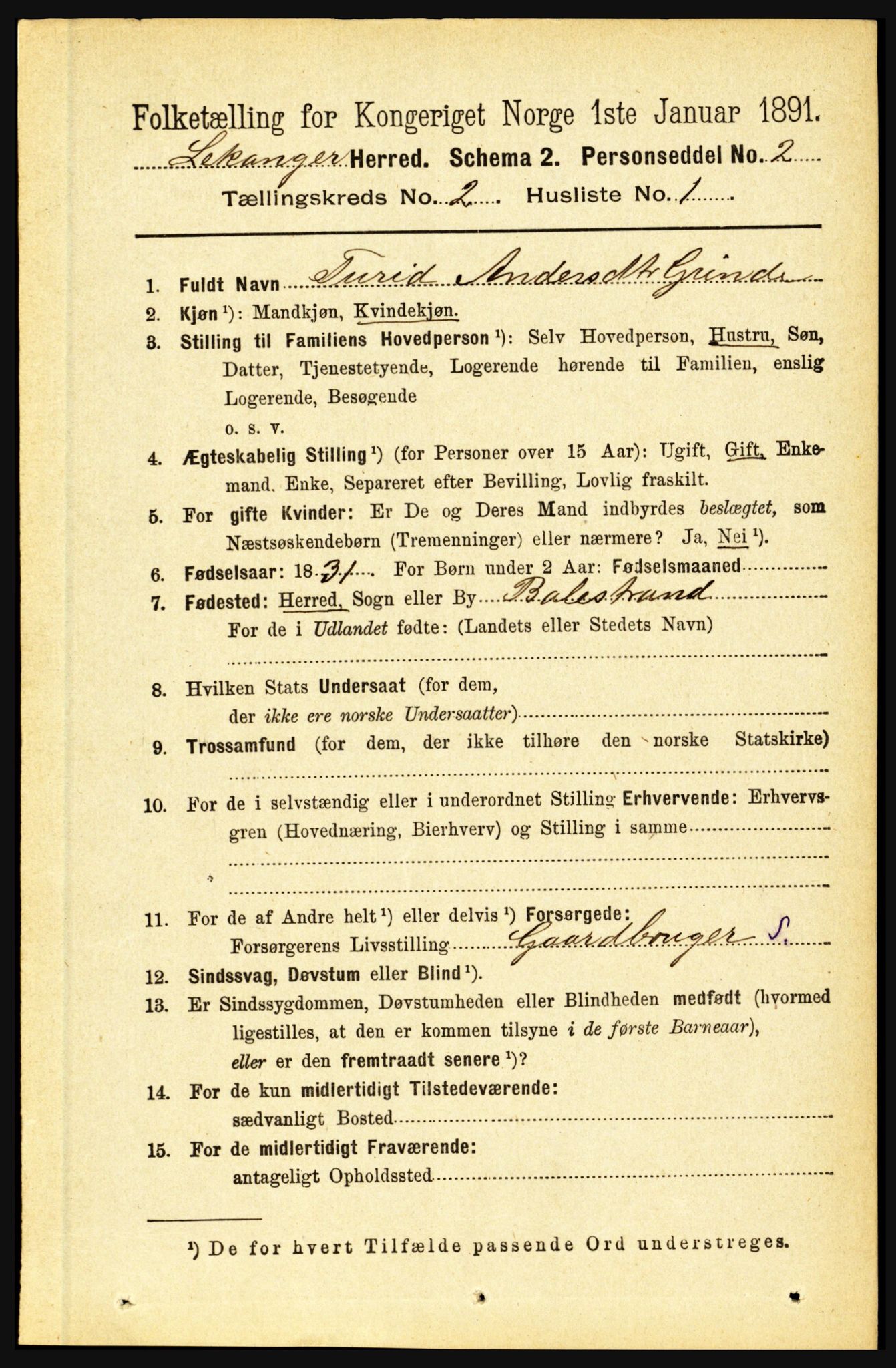 RA, 1891 census for 1419 Leikanger, 1891, p. 151