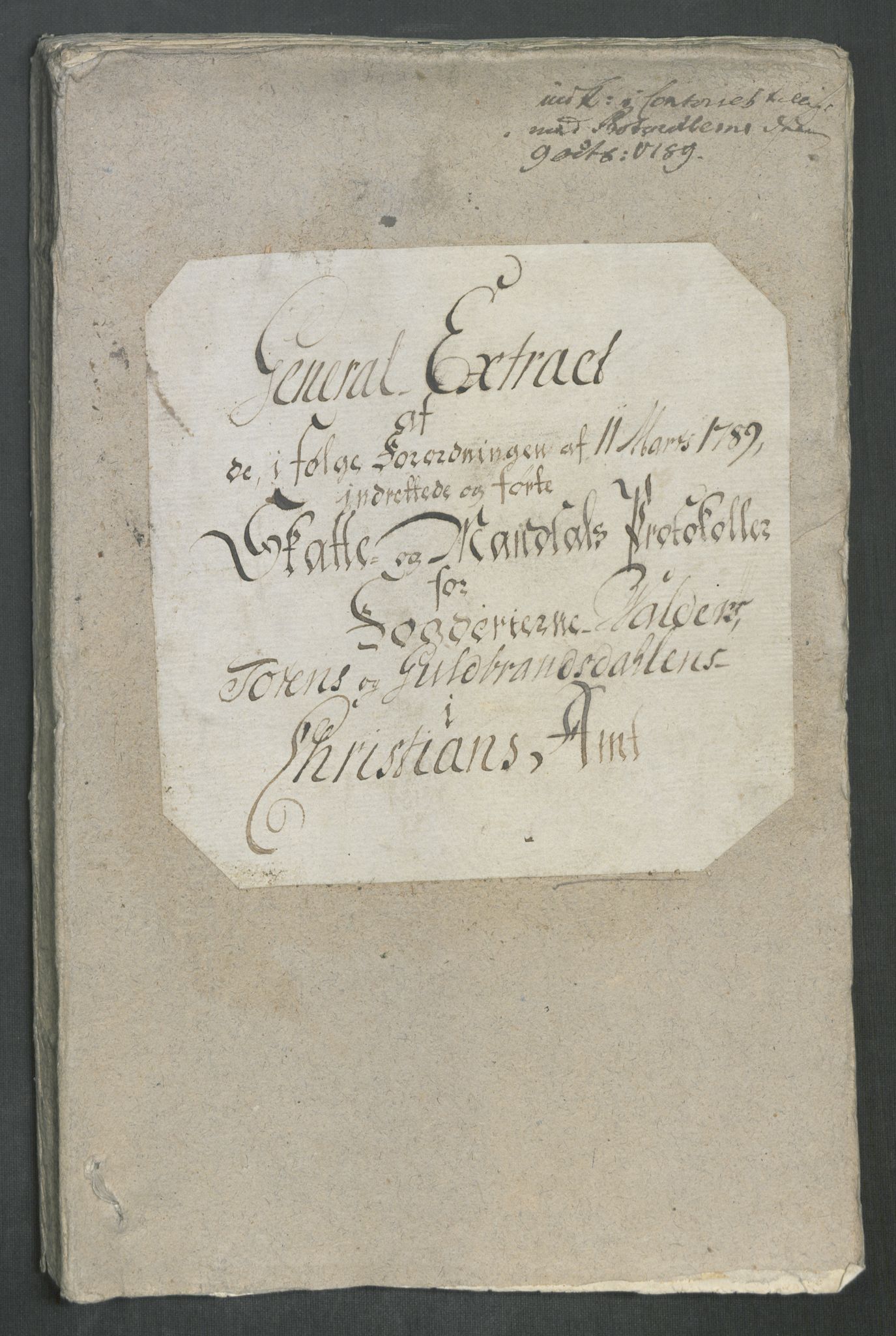 Rentekammeret inntil 1814, Reviderte regnskaper, Mindre regnskaper, AV/RA-EA-4068/Rf/Rfe/L0053: Trondheim. Tønsberg, Valdres fogderi, 1789, p. 416