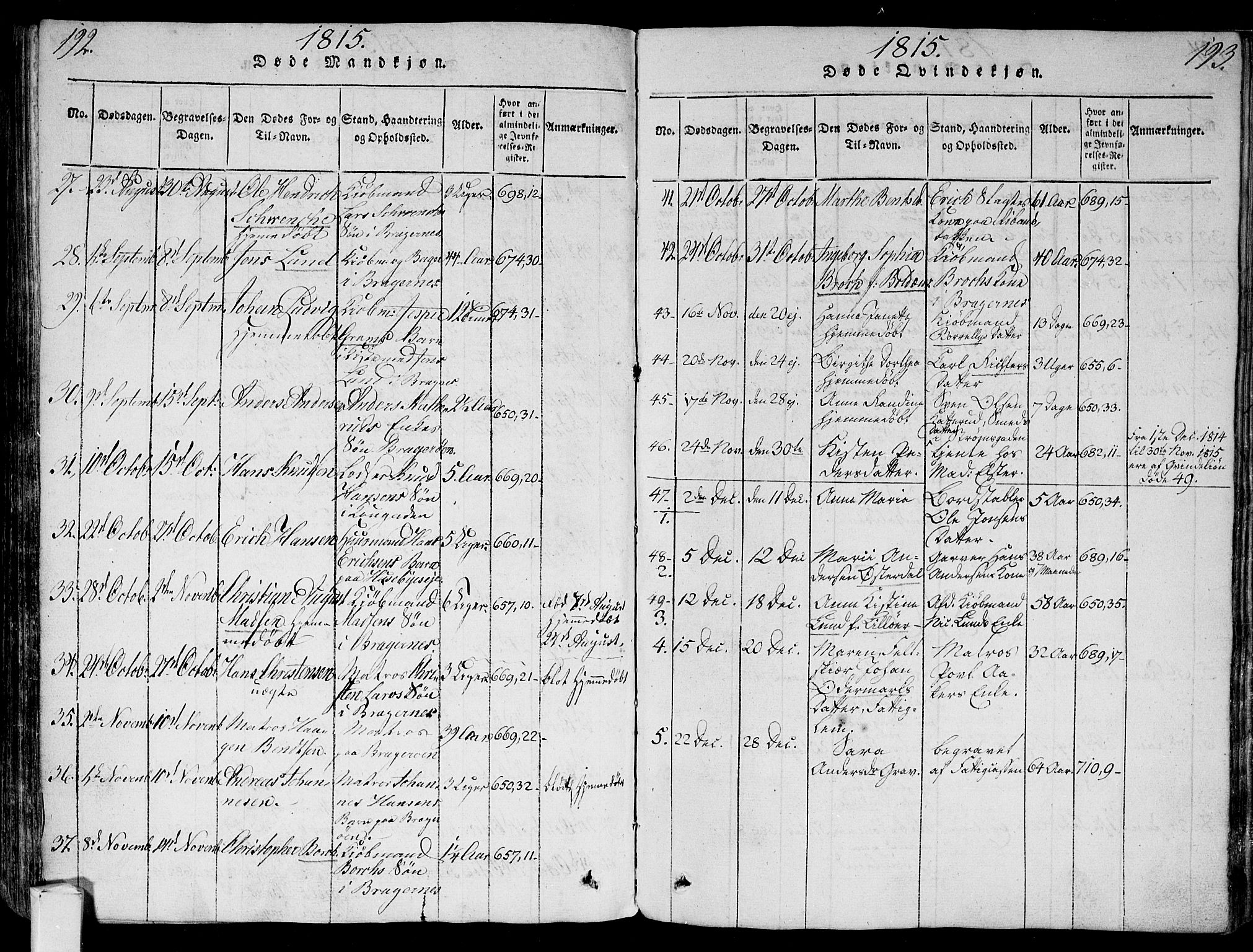 Bragernes kirkebøker, AV/SAKO-A-6/G/Ga/L0001: Parish register (copy) no. 1, 1815-1829, p. 192-193