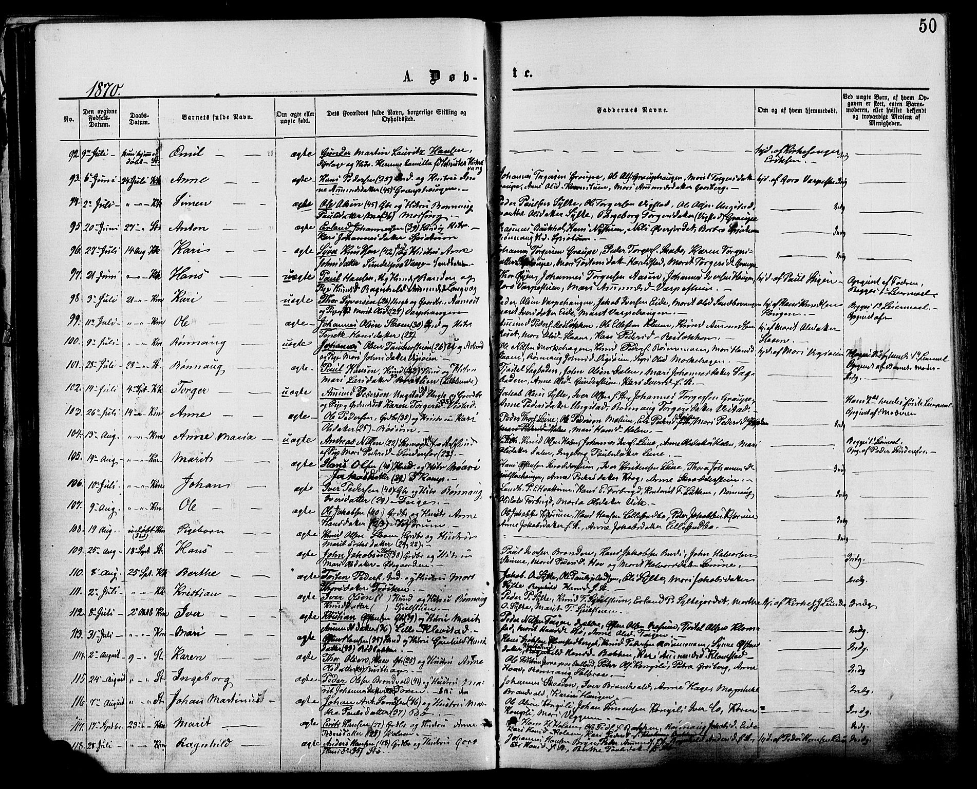 Nord-Fron prestekontor, AV/SAH-PREST-080/H/Ha/Haa/L0002: Parish register (official) no. 2, 1865-1883, p. 50