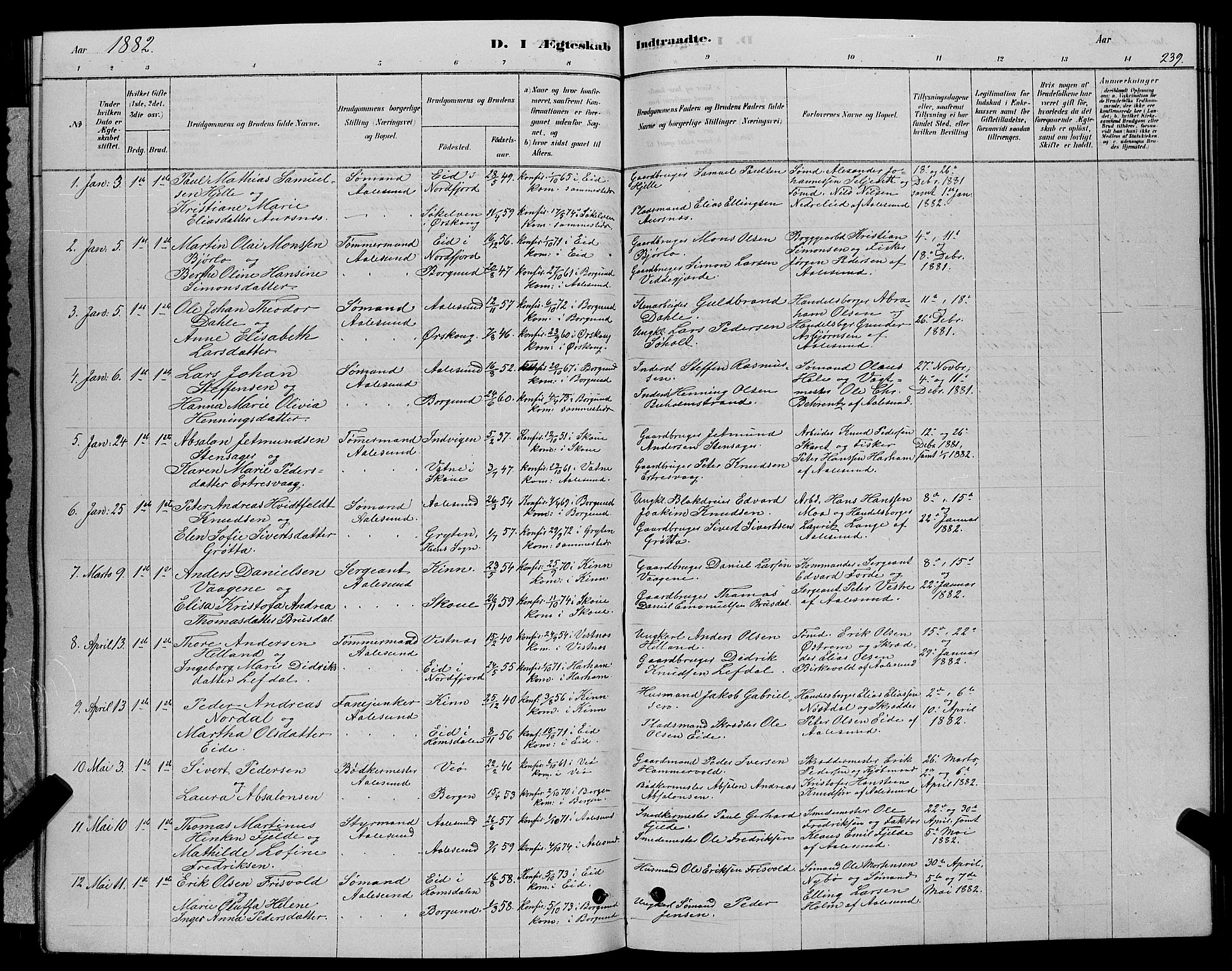 Ministerialprotokoller, klokkerbøker og fødselsregistre - Møre og Romsdal, SAT/A-1454/529/L0466: Parish register (copy) no. 529C03, 1878-1888, p. 239