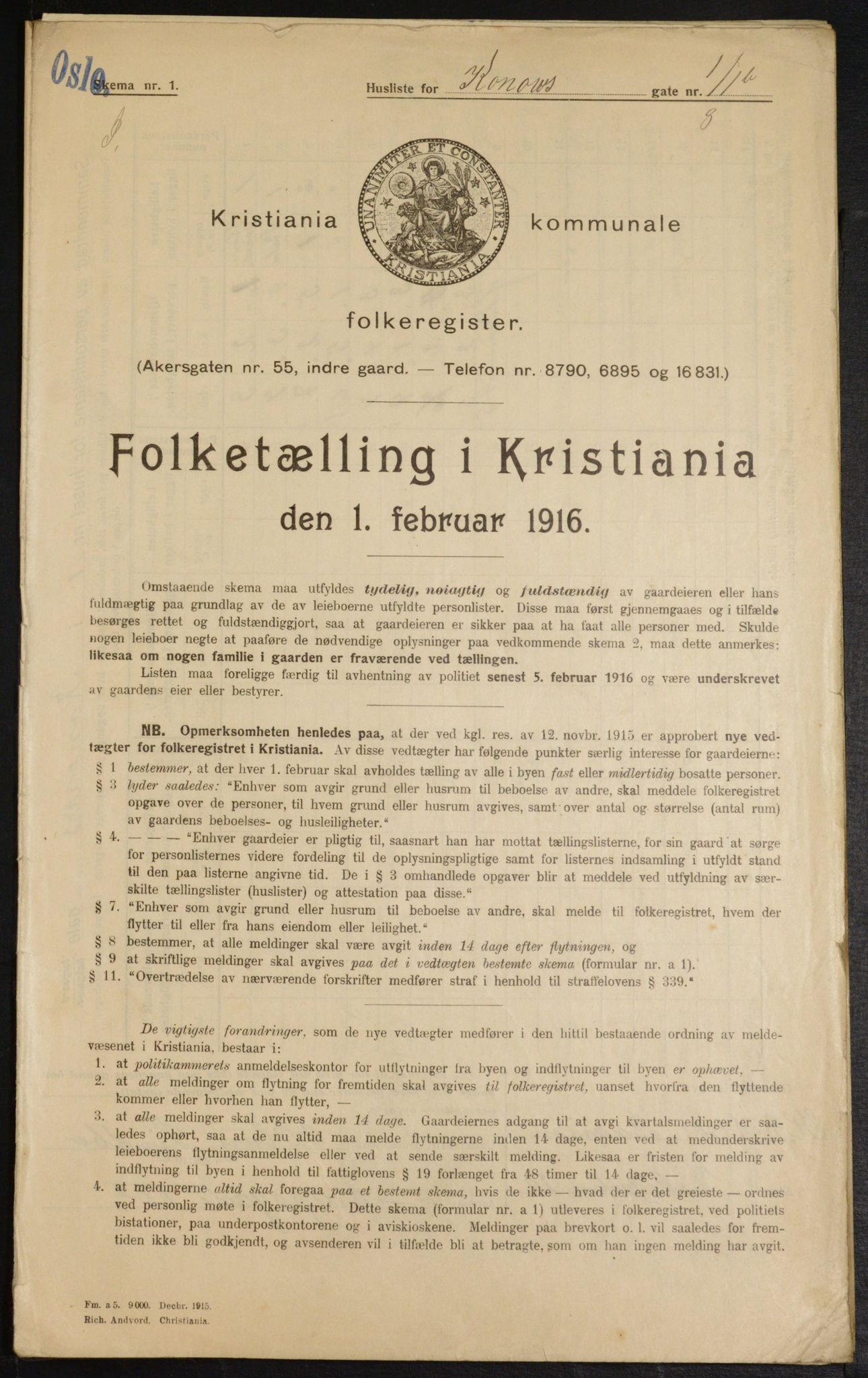 OBA, Municipal Census 1916 for Kristiania, 1916, p. 54116