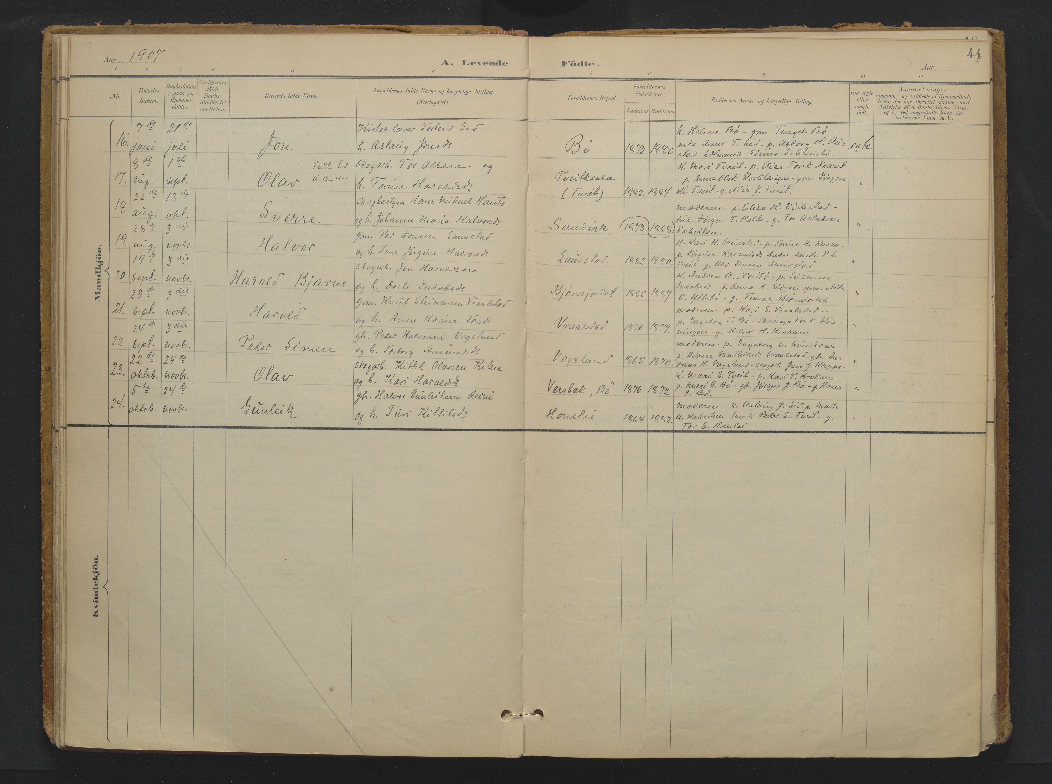 Drangedal kirkebøker, SAKO/A-258/F/Fa/L0013: Parish register (official) no. 13, 1895-1919, p. 44