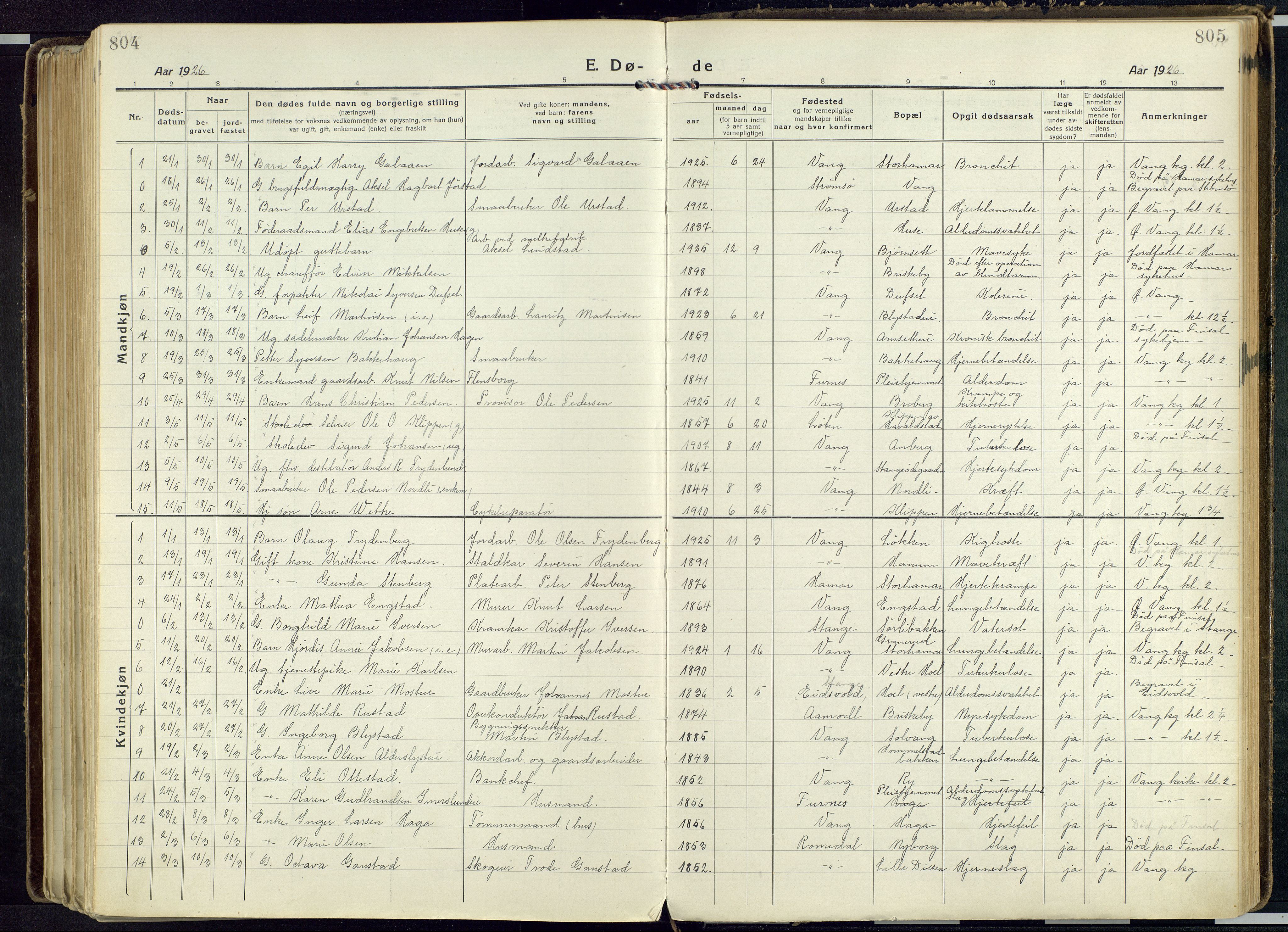 Vang prestekontor, Hedmark, SAH/PREST-008/H/Ha/Haa/L0022: Parish register (official) no. 22, 1918-1944, p. 804-805