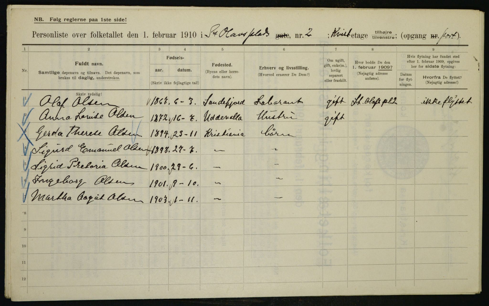 OBA, Municipal Census 1910 for Kristiania, 1910, p. 84453