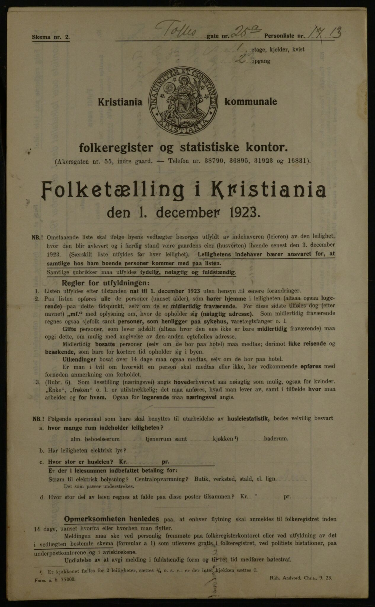 OBA, Municipal Census 1923 for Kristiania, 1923, p. 123616